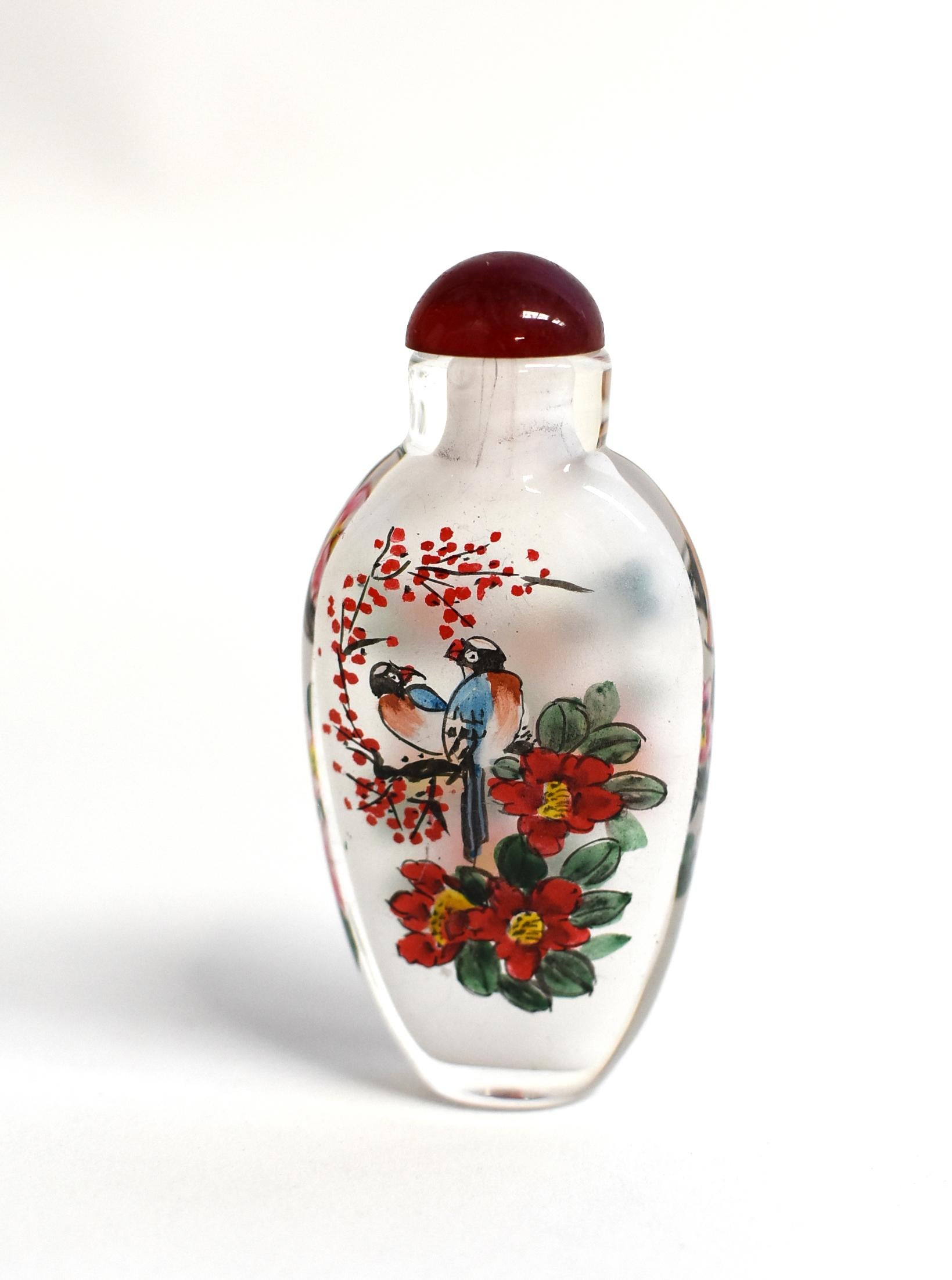 Églomisé Reverse Painted Snuff Bottles Set of Five Flowers and Birds 7