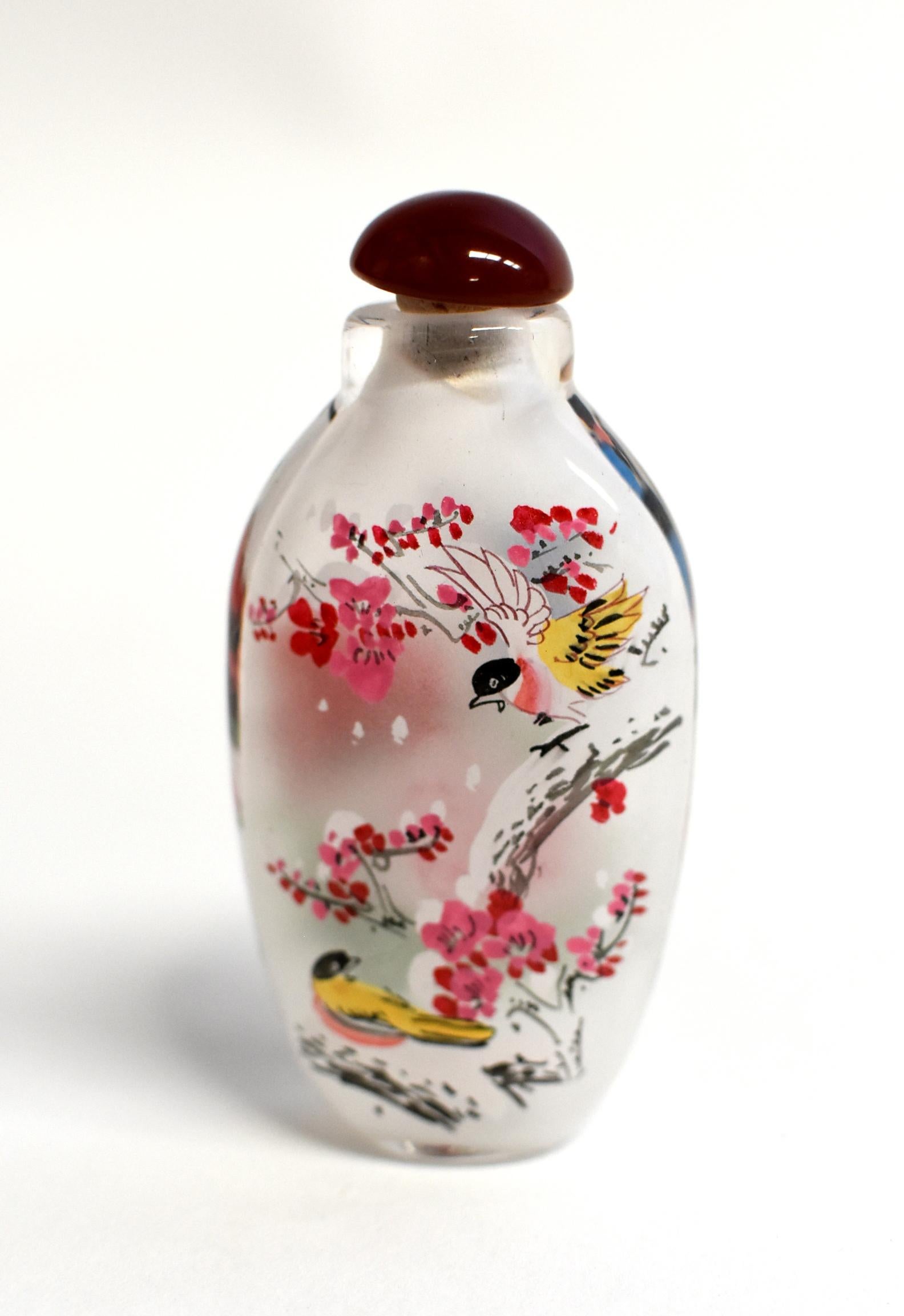 Églomisé Reverse Painted Snuff Bottles Set of Five Flowers and Birds 8