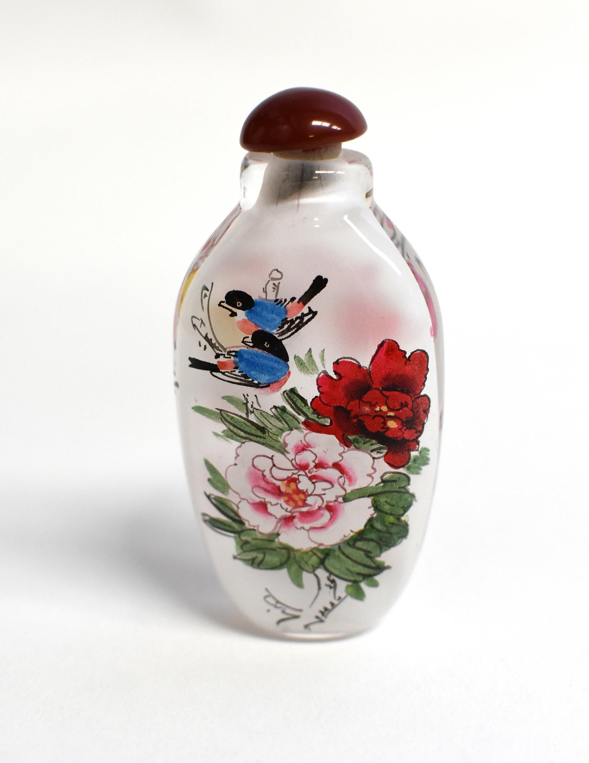 Églomisé Reverse Painted Snuff Bottles Set of Five Flowers and Birds 9
