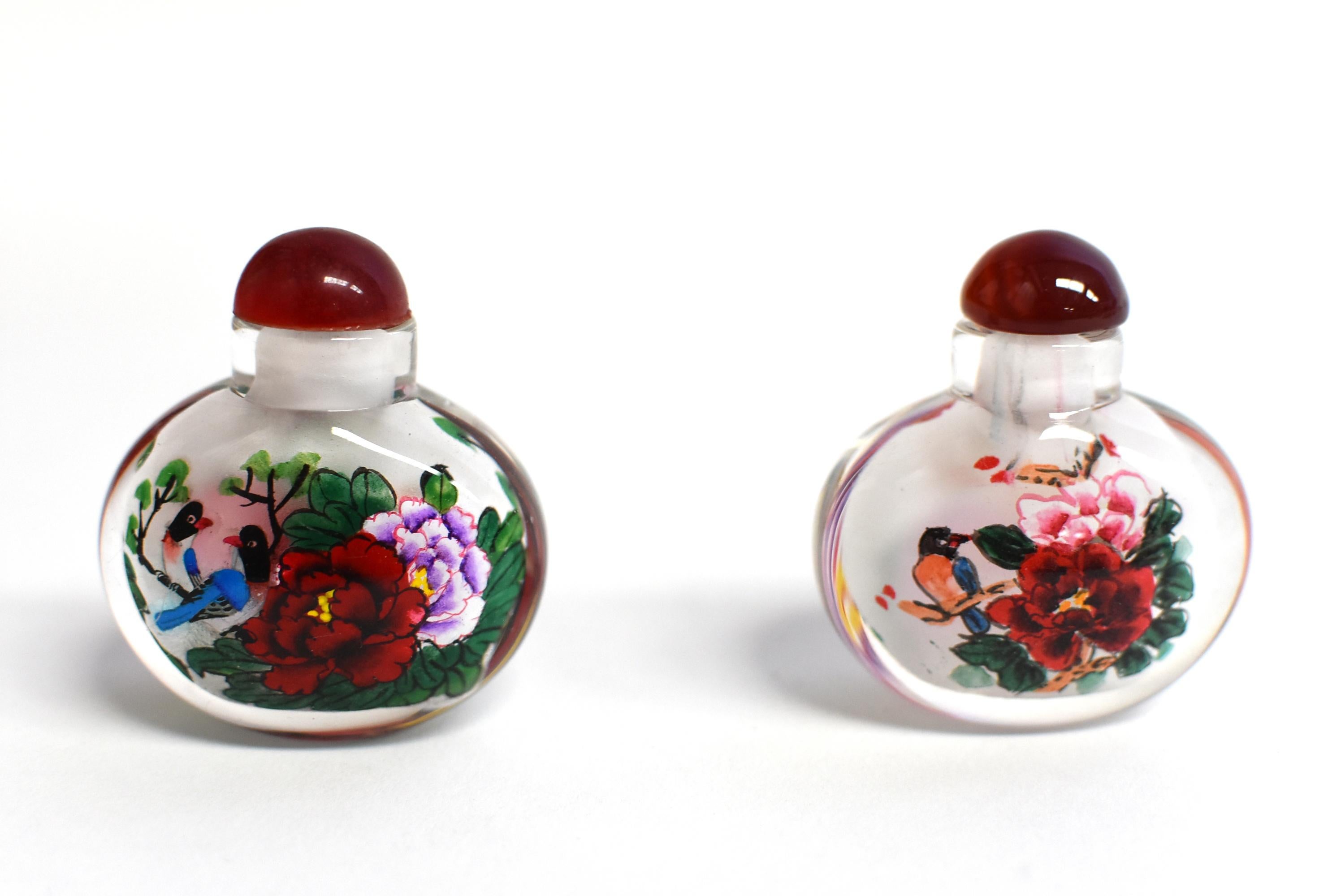 Églomisé Reverse Painted Snuff Bottles Set of Five Flowers and Birds 10