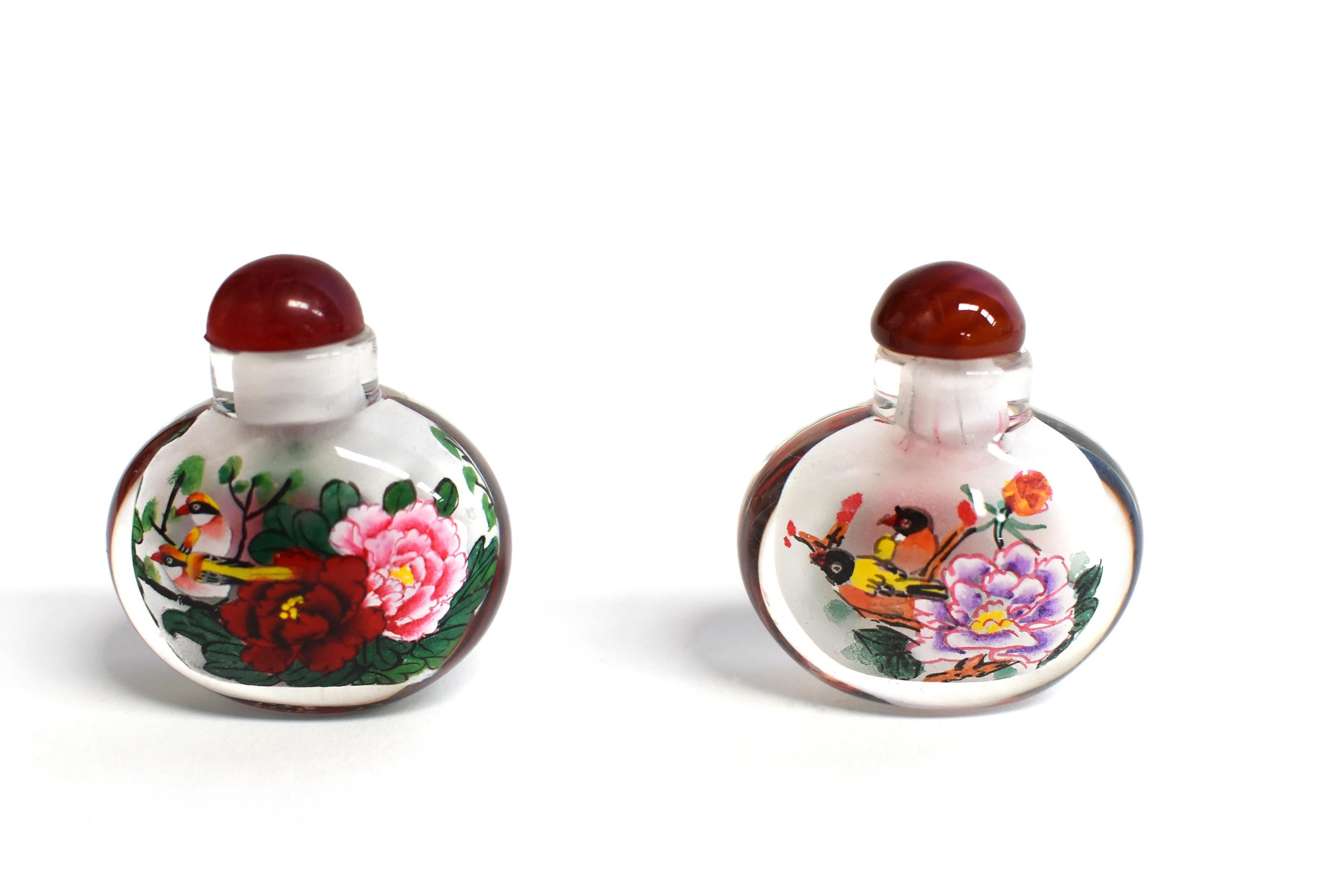 Églomisé Reverse Painted Snuff Bottles Set of Five Flowers and Birds 11