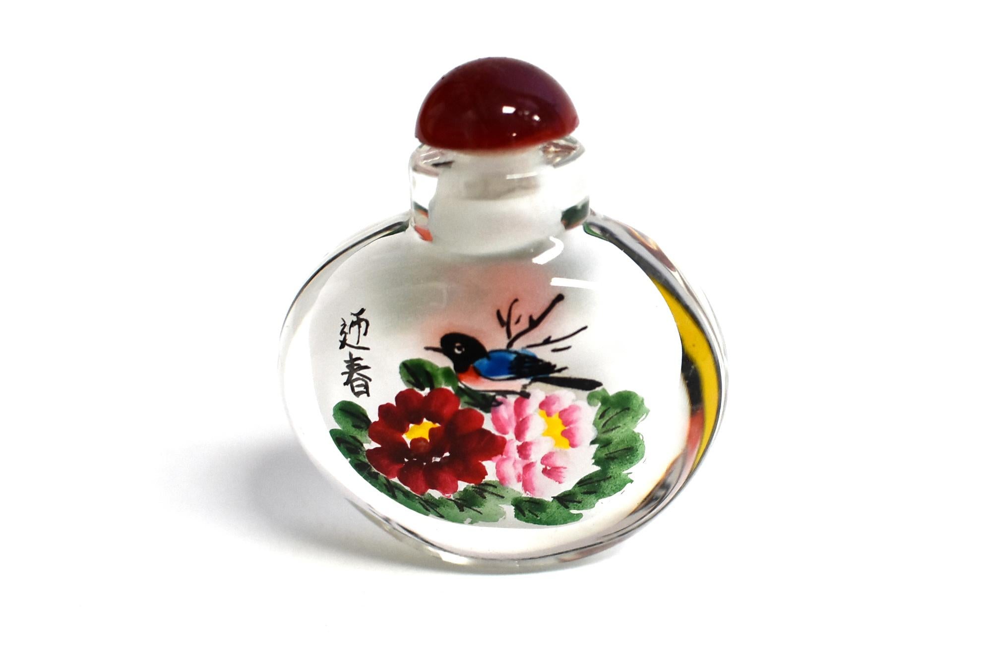Églomisé Reverse Painted Snuff Bottles Set of Five Flowers and Birds 13