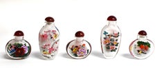 Églomisé Reverse Painted Snuff Bottles Set of Five Flowers and Birds