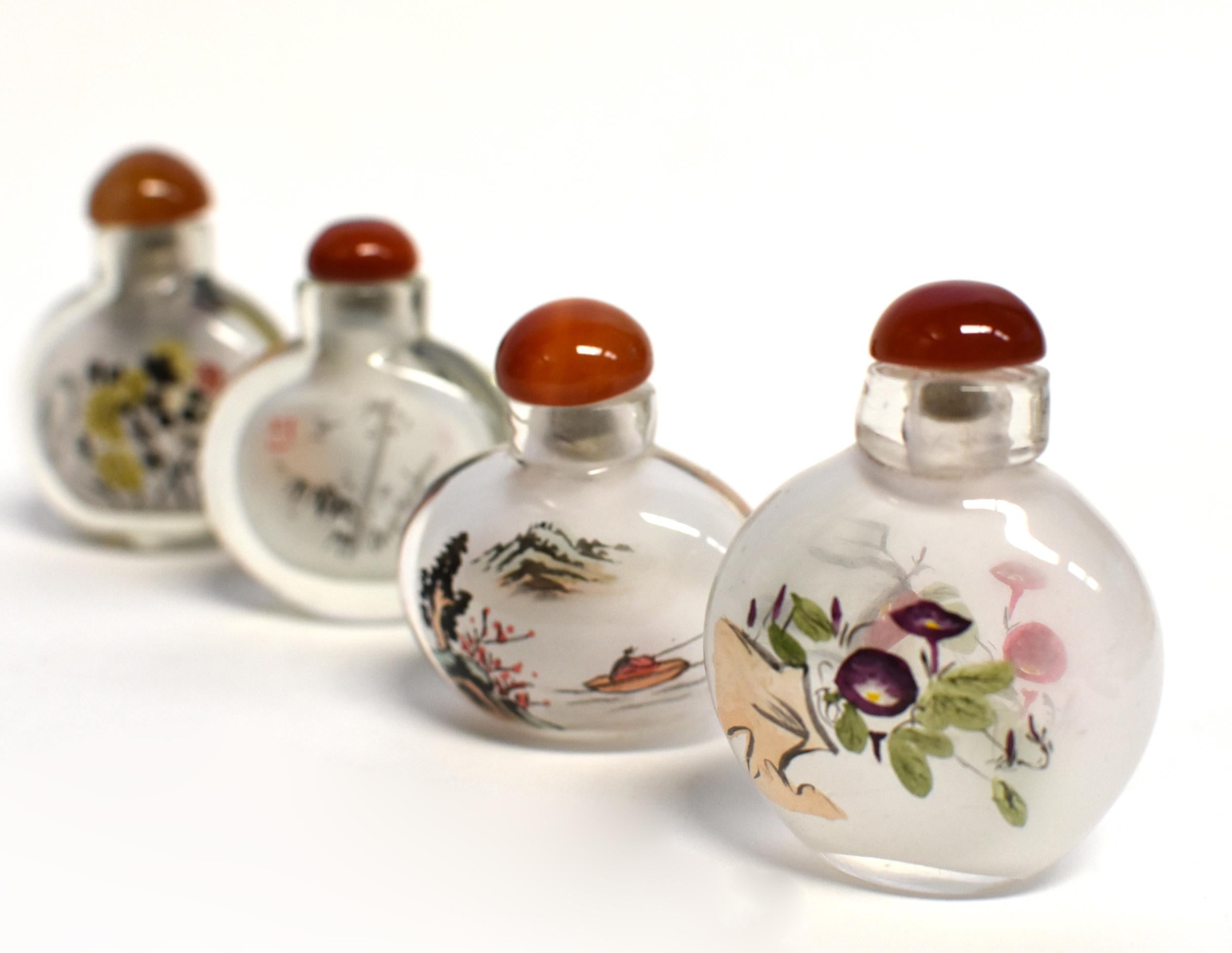 Chinese Églomisé Reverse Painted Snuff Bottles Set of Four Country Life