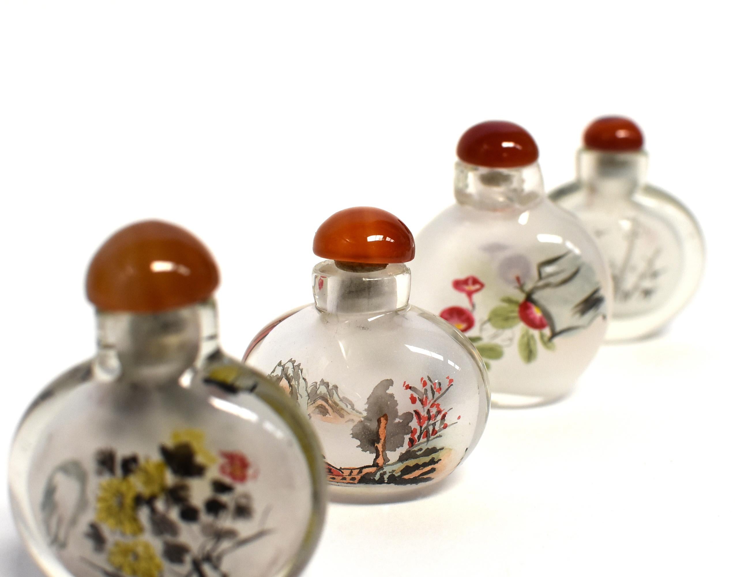 Contemporary Églomisé Reverse Painted Snuff Bottles Set of Four Country Life