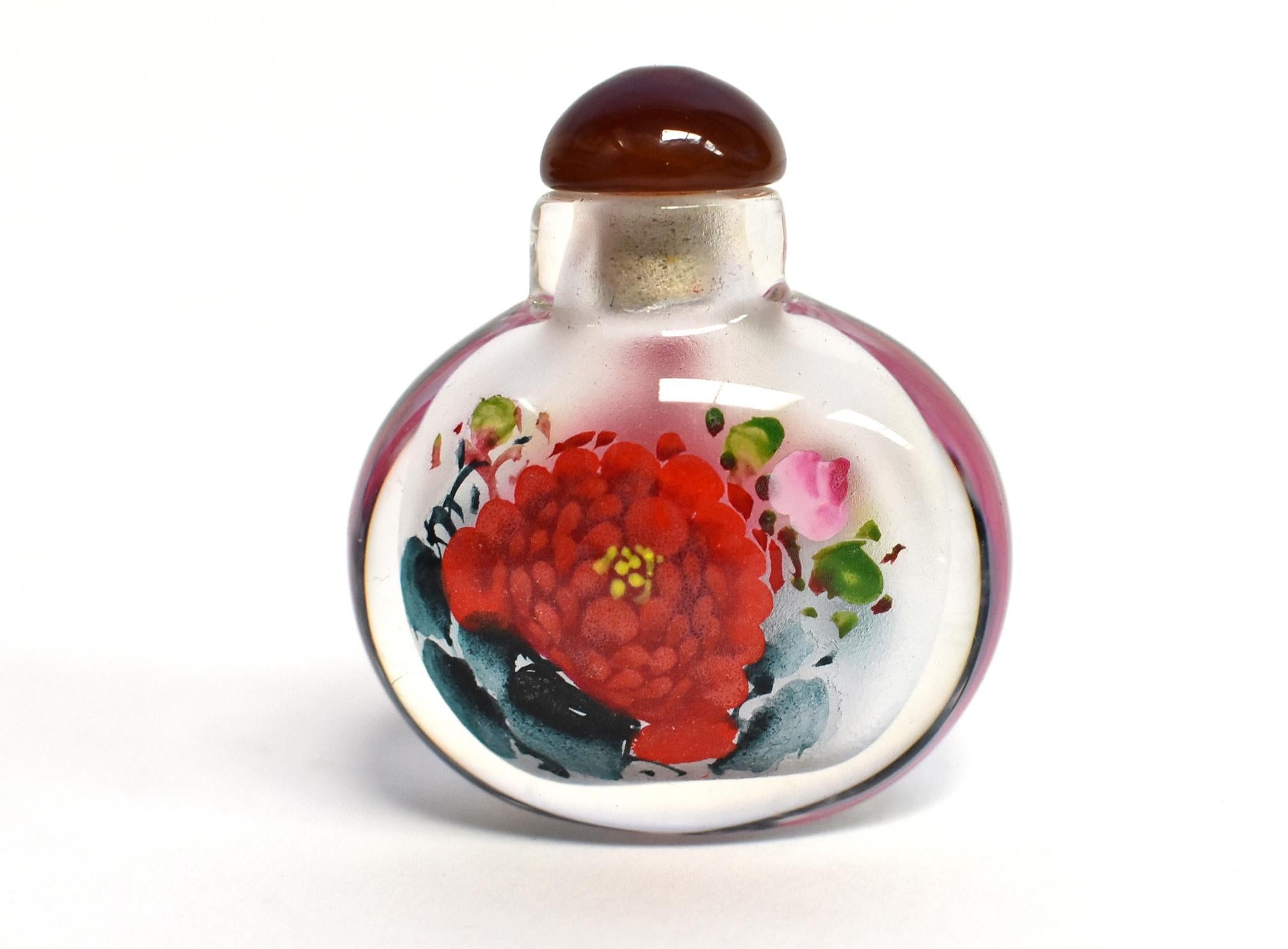 Églomisé Reverse Painted Snuff Bottles Set of Three Peonies 5