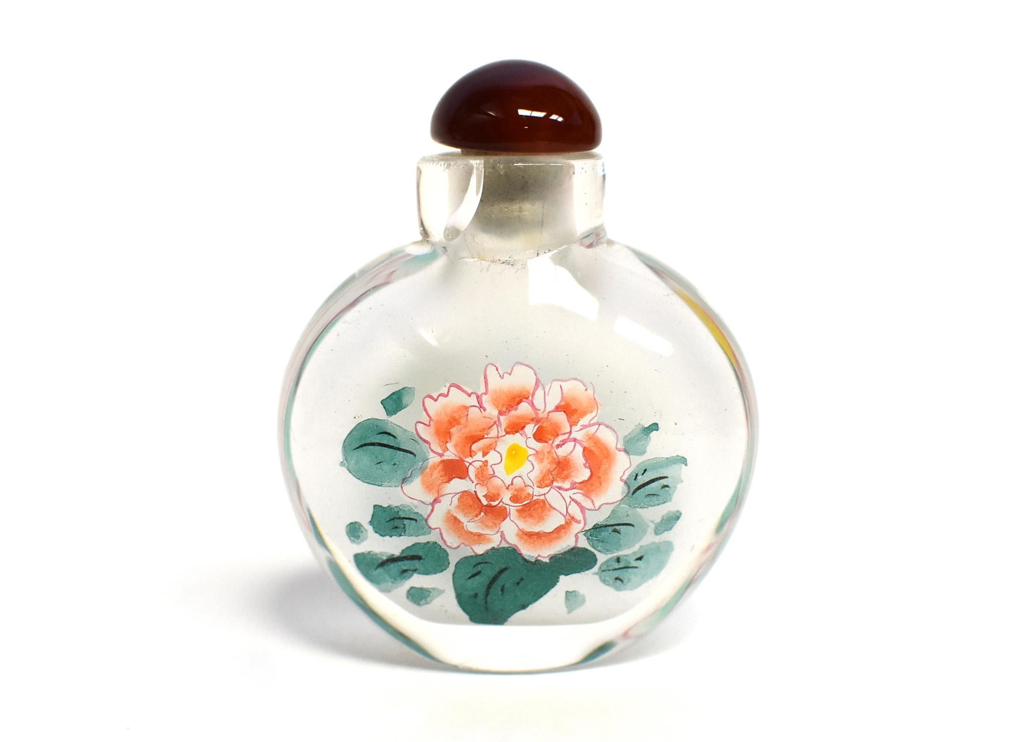 Églomisé Reverse Painted Snuff Bottles Set of Three Peonies 2