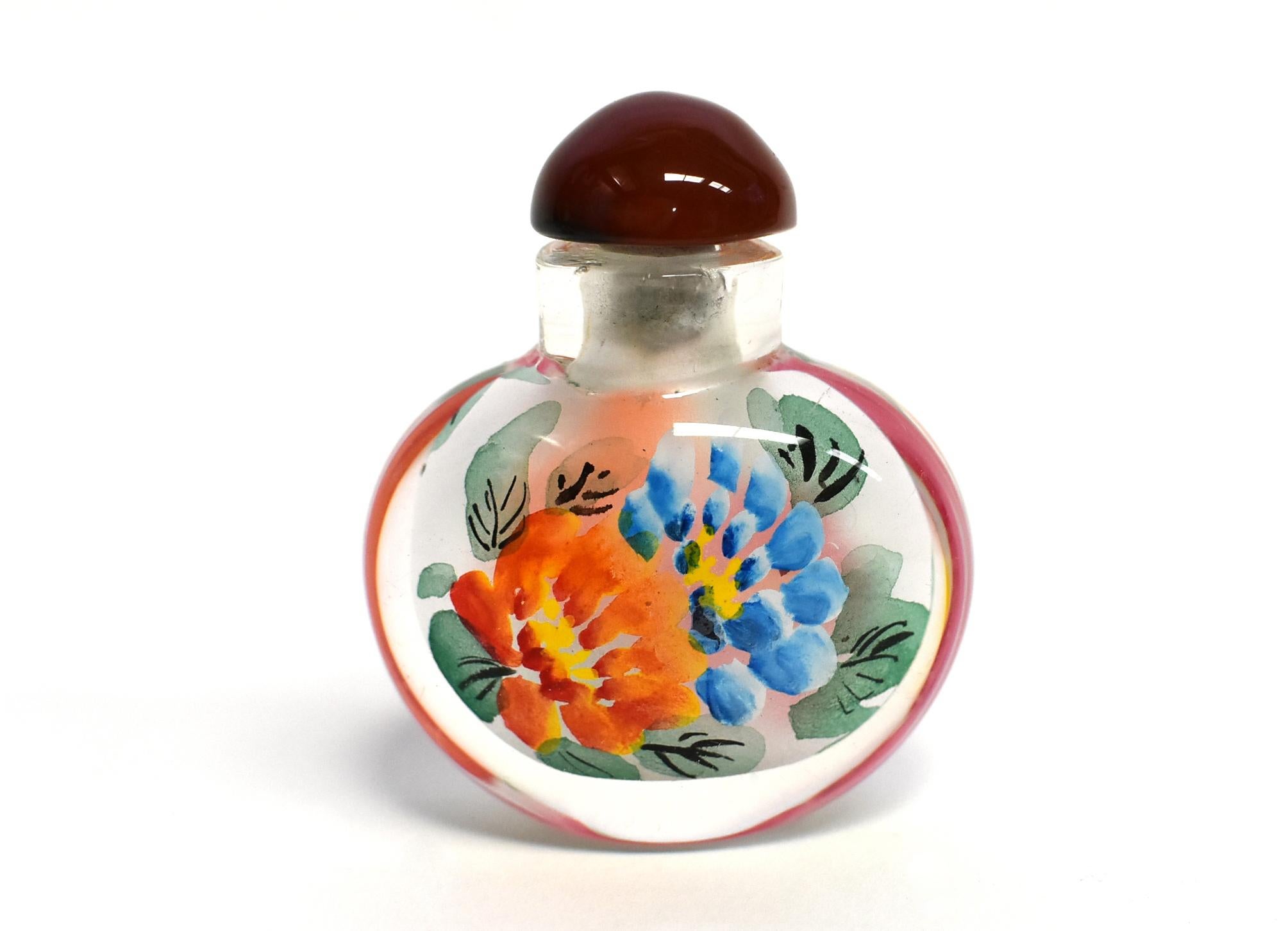 Églomisé Reverse Painted Snuff Bottles Set of Three Peonies 3