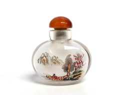 Églomisé Reverse Painted Snuff Bottles Set of Two Bamboo and Fisherman