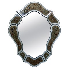 Eglomisé Venetian Mirror with Floral Details, Italy, 20th Century