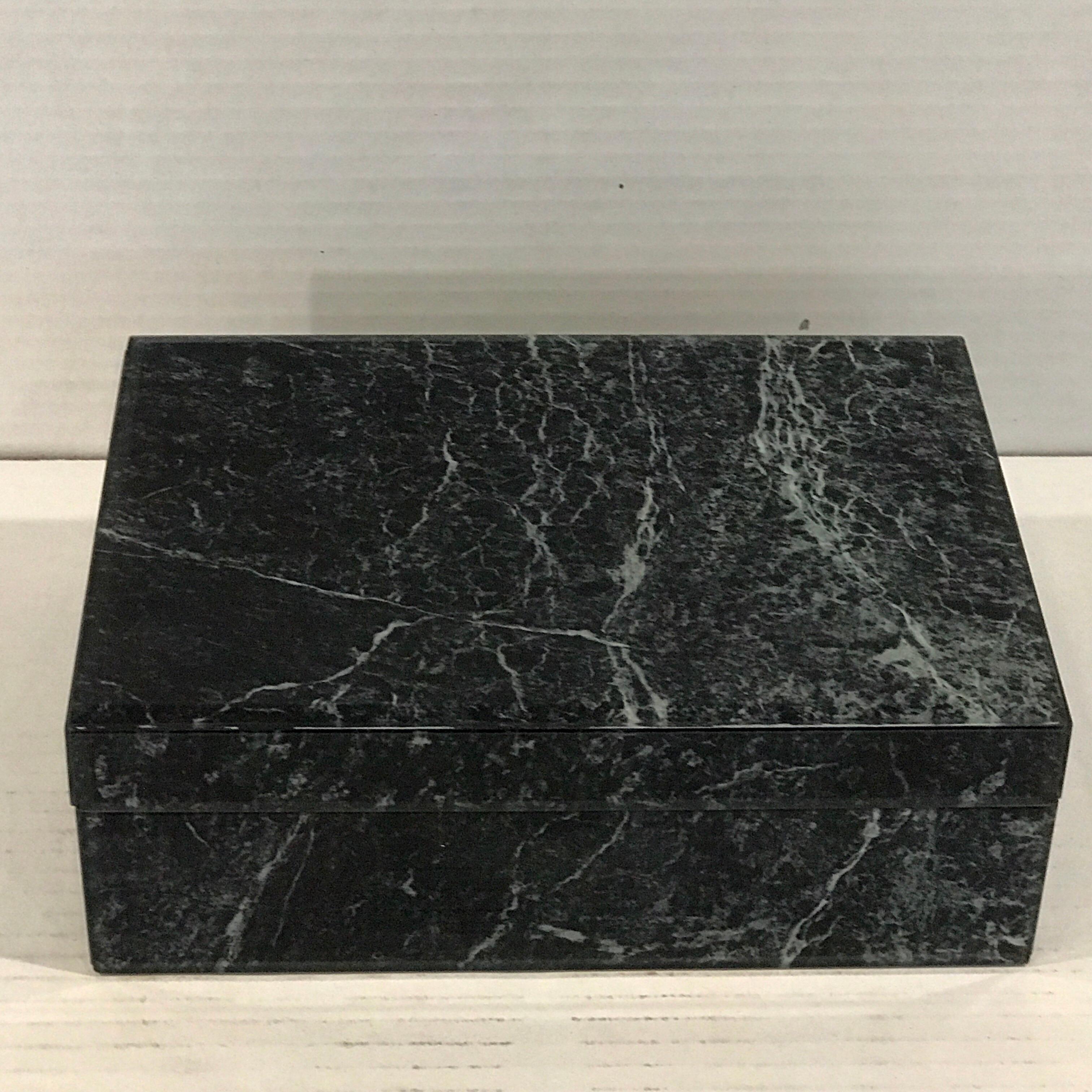 Églomisé Verdigris marble table box, with bevelled edges and 9