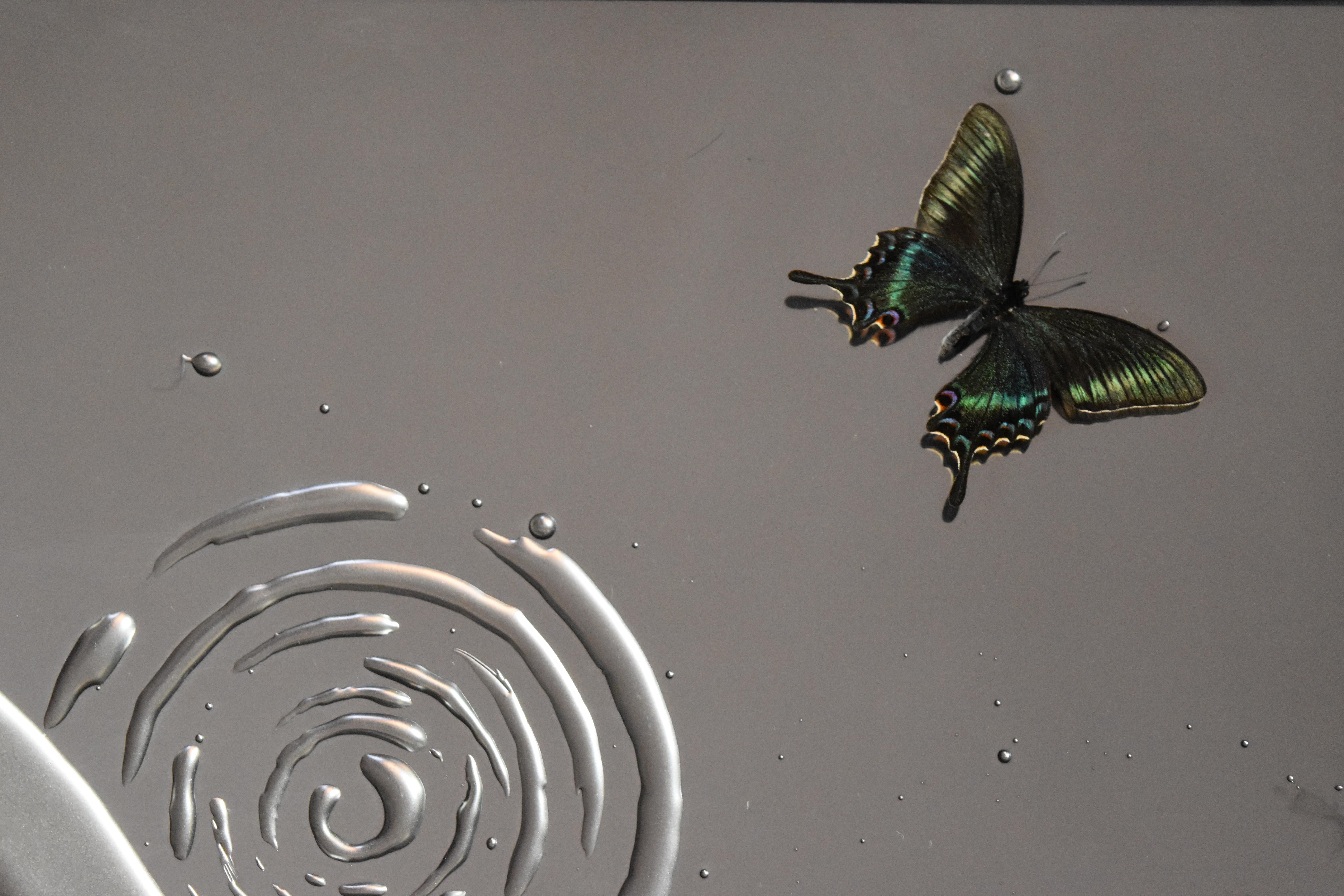 eglomised glass with butterfly and water ripples For Sale 7