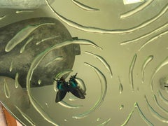 Eglomised mirror with pure gold and real butterfly