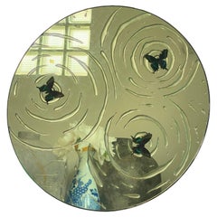 Eglomised mirror with pure gold and real butterfly
