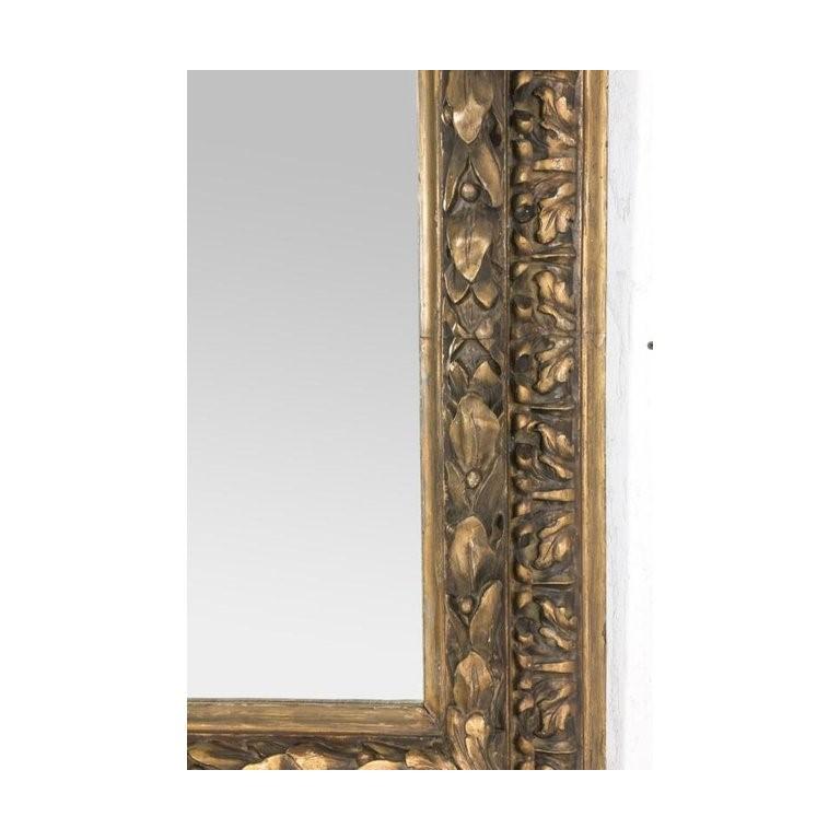 Neoclassical Antique French Eglomise Mirror with Gilded Leaves Frame For Sale