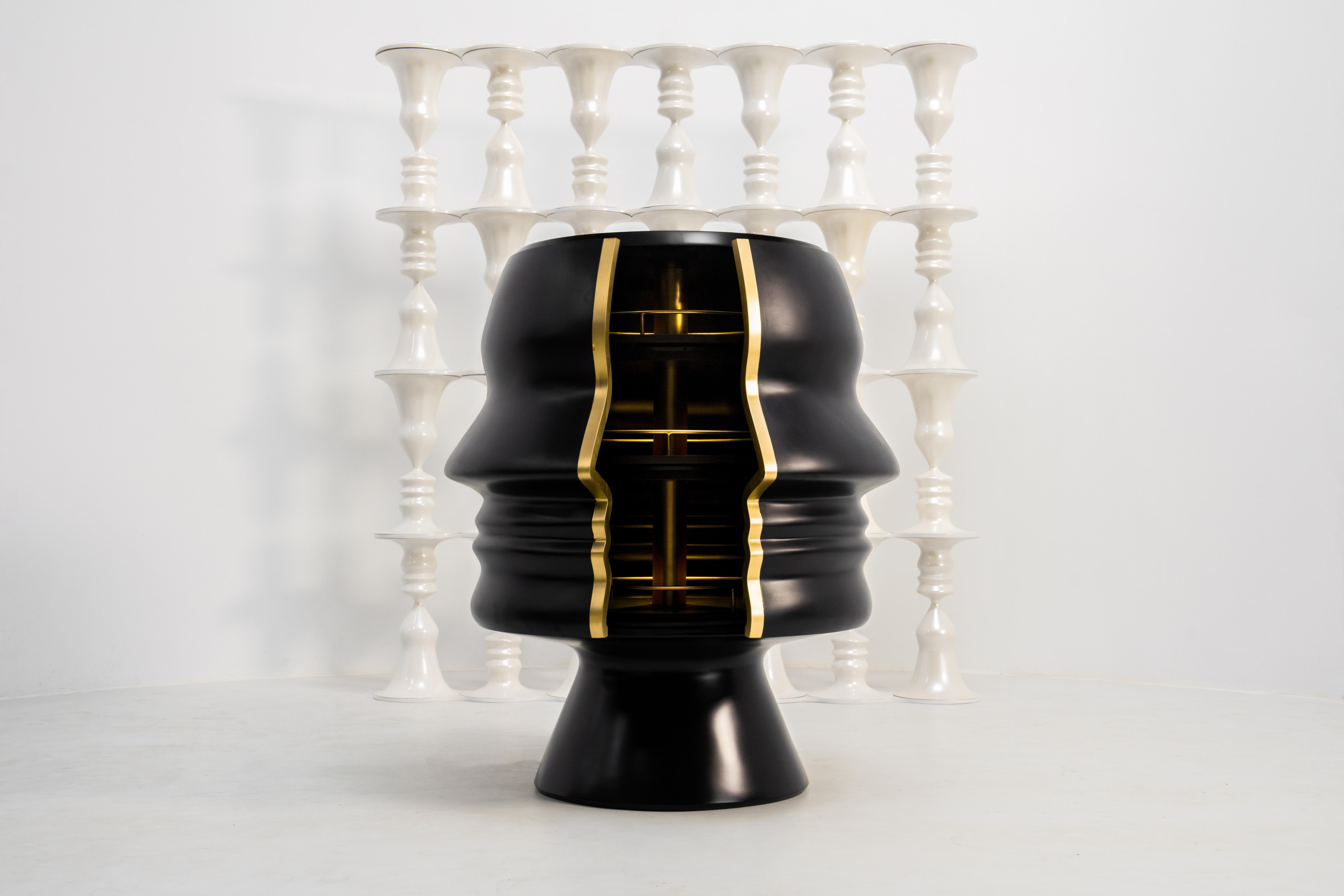 Brass Ego Cabinet Black and Gold by Karim Rashid for Scarlet Splendour For Sale
