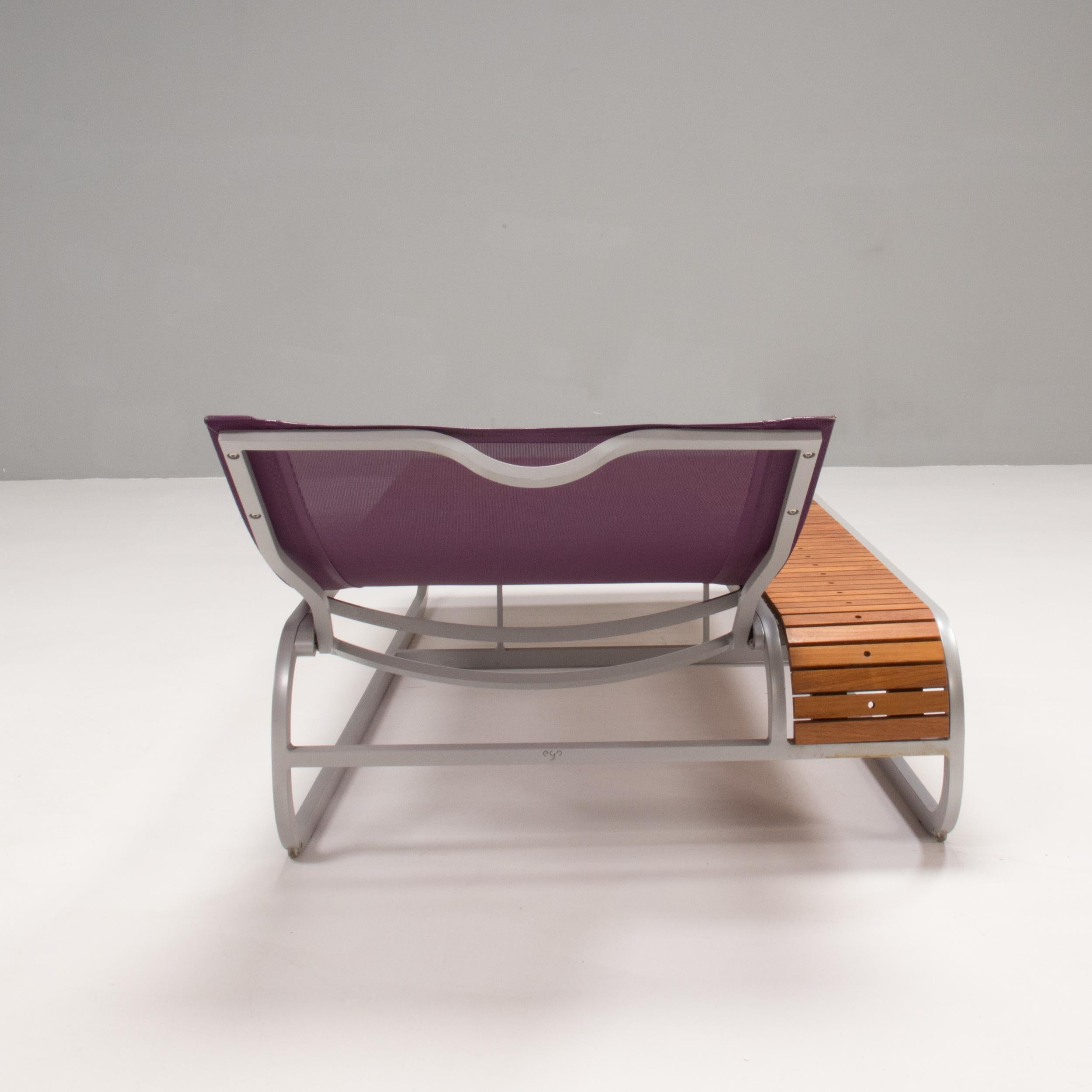 Wood EGO Paris by Thomas Sauvage Purple Tandem Sun Lounger For Sale