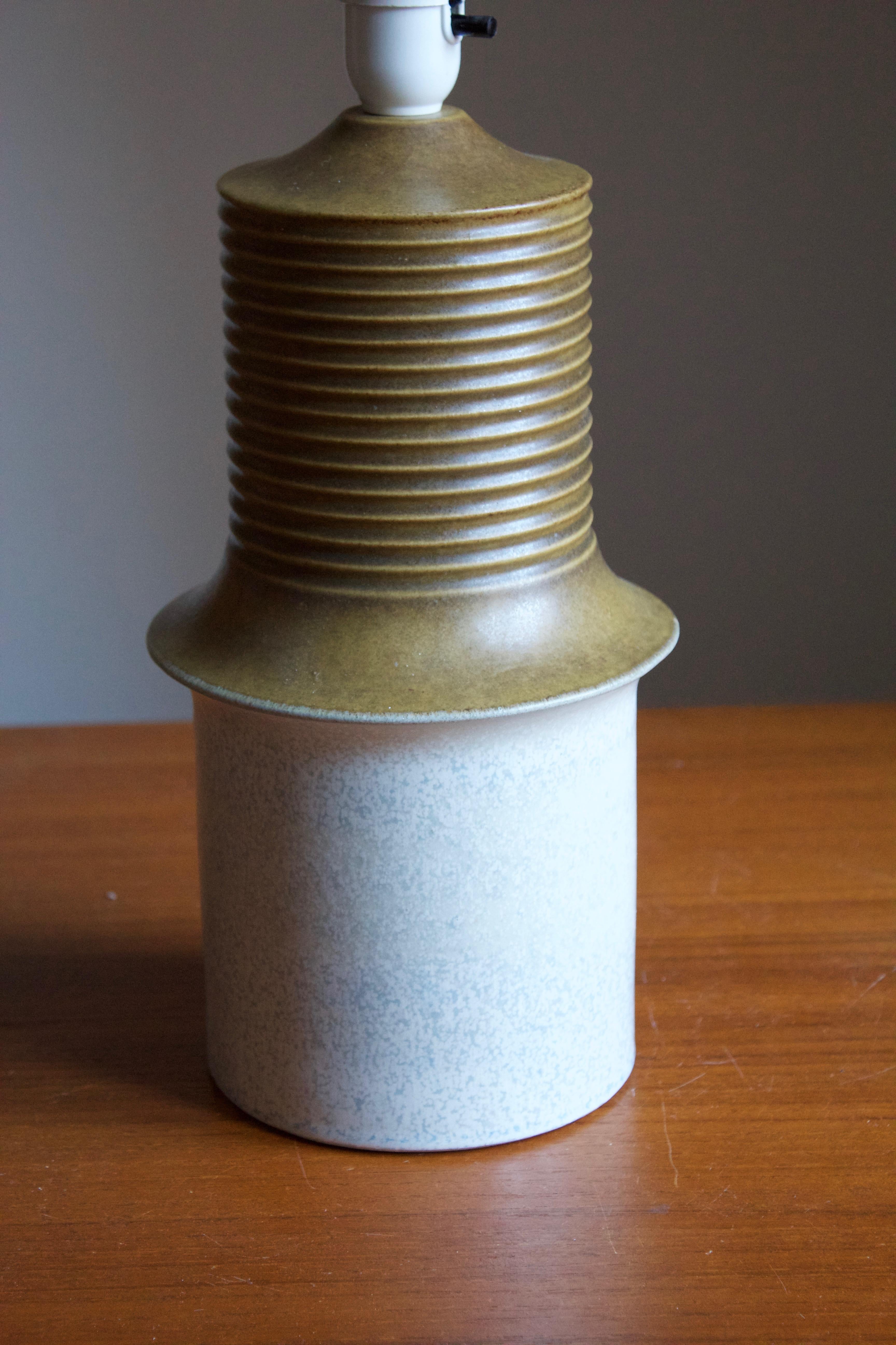 Swedish Ego Stengods, Sizeable Table Lamp, Stoneware, Fabric, Sweden, 1960s