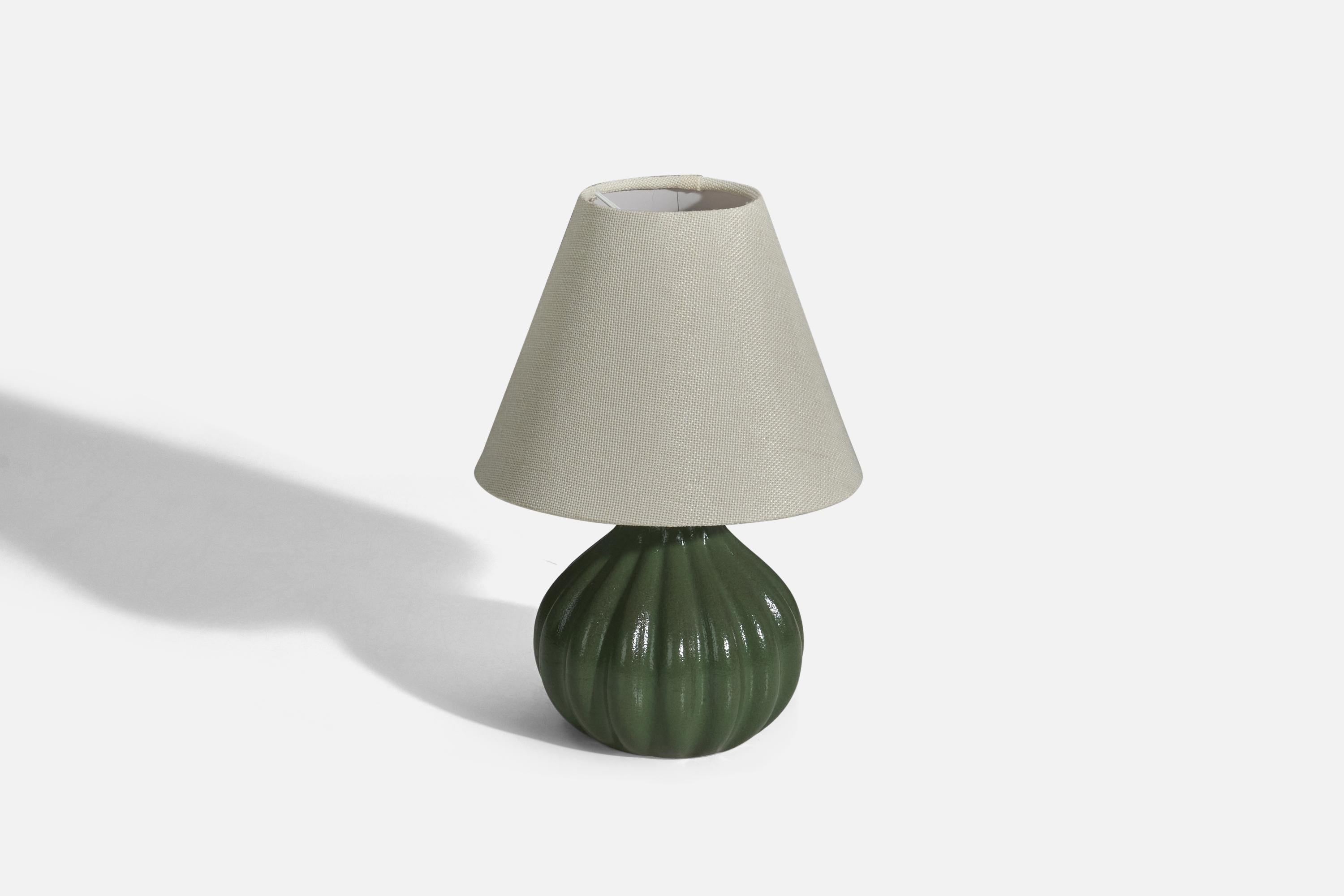 Scandinavian Modern Ego Stengods, Table Lamp, Green Glazed Stoneware, Sweden, 1960s For Sale