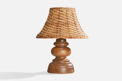 Ego Stengods, Table Lamp, Stoneware, Rattan, Sweden, 1960s