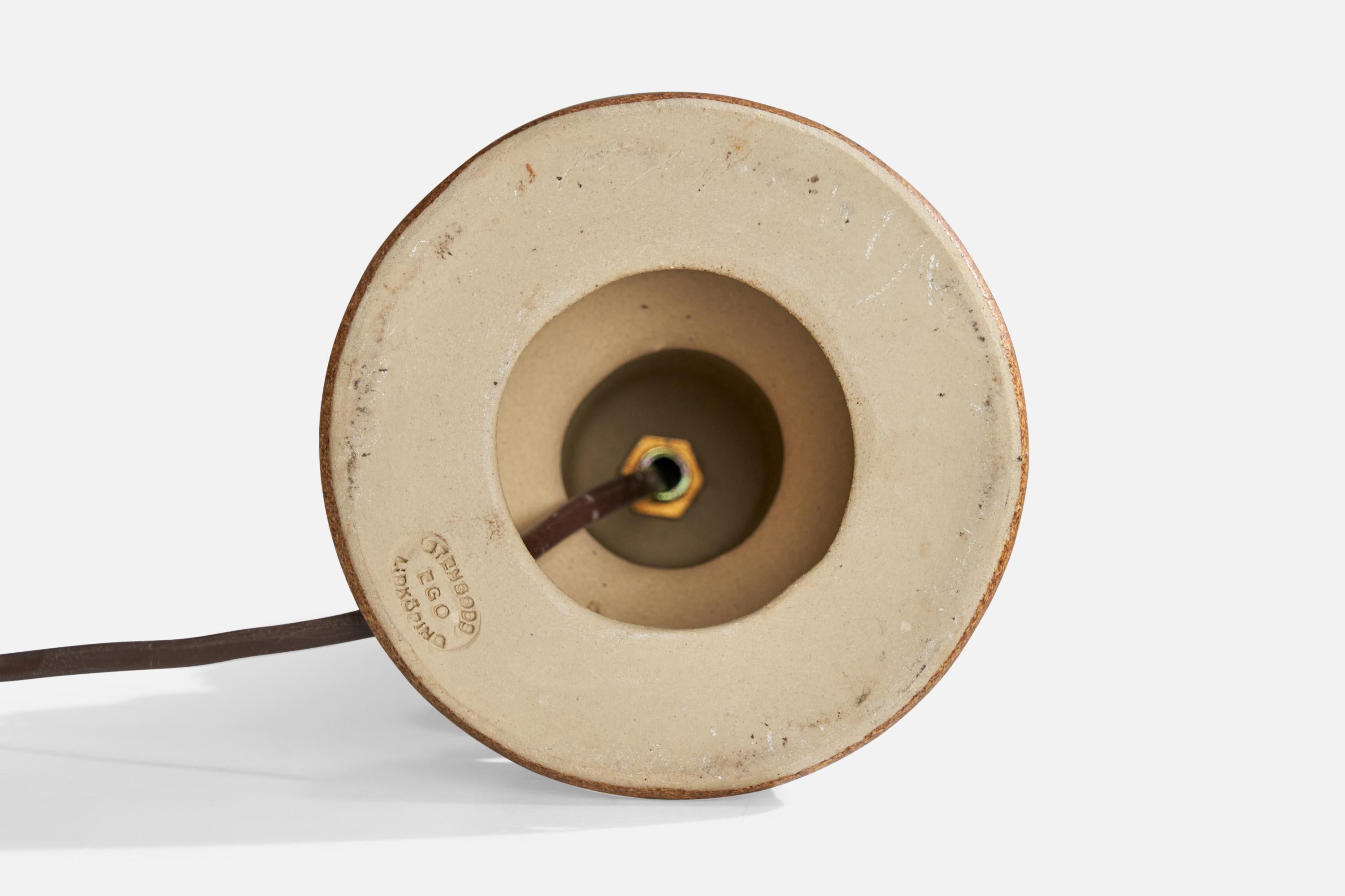 Grès Ego Stengods, lampe de bureau, grès, rotin, Suède, années 1960 en vente