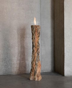 Ego Unique Fire Torch in Red Travertine & Stainless Steel by Andres Monnier