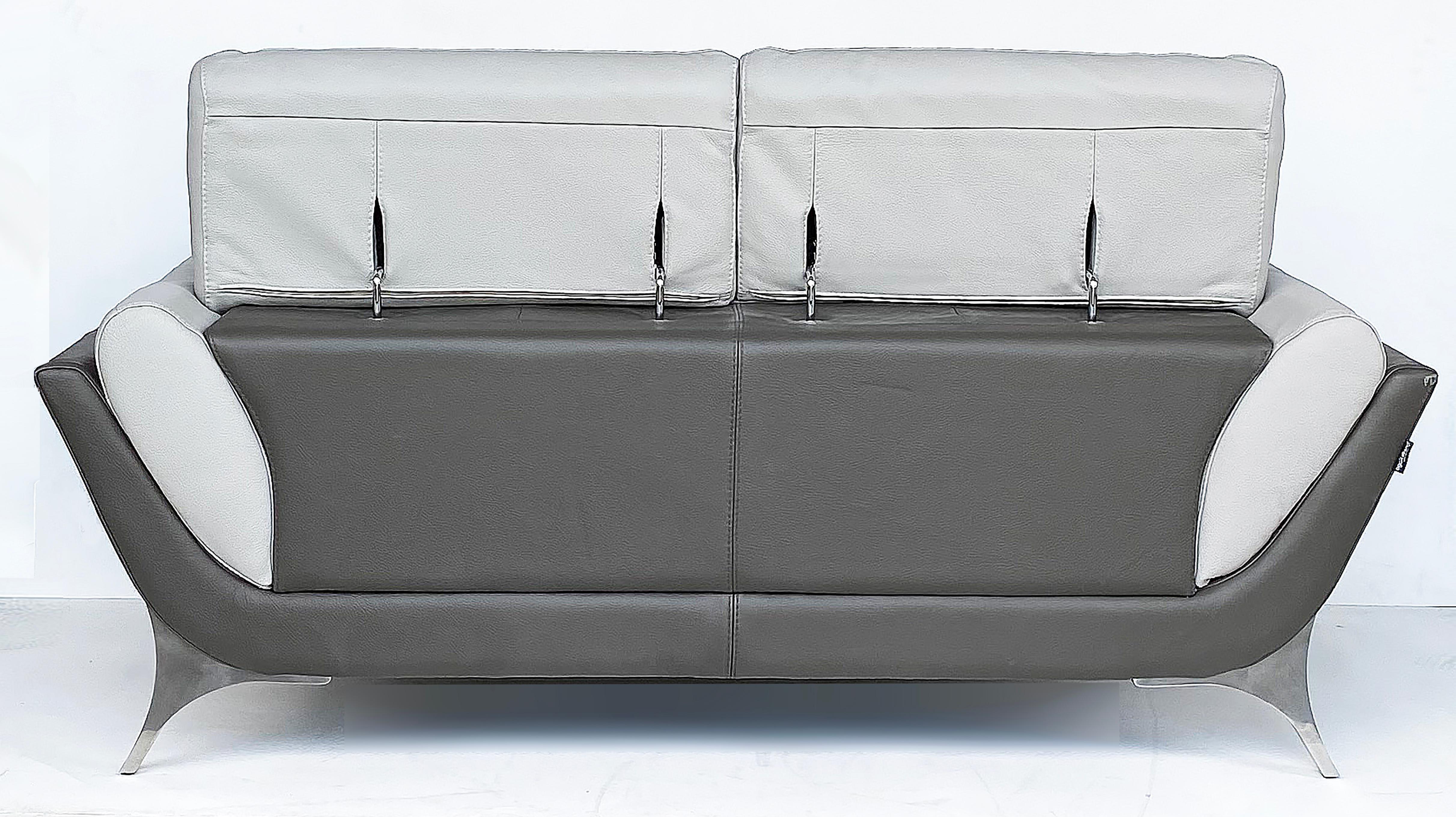 Modern Egoitaliano Leather Sofa with Adjustable Headrests and Stainless Steel Legs