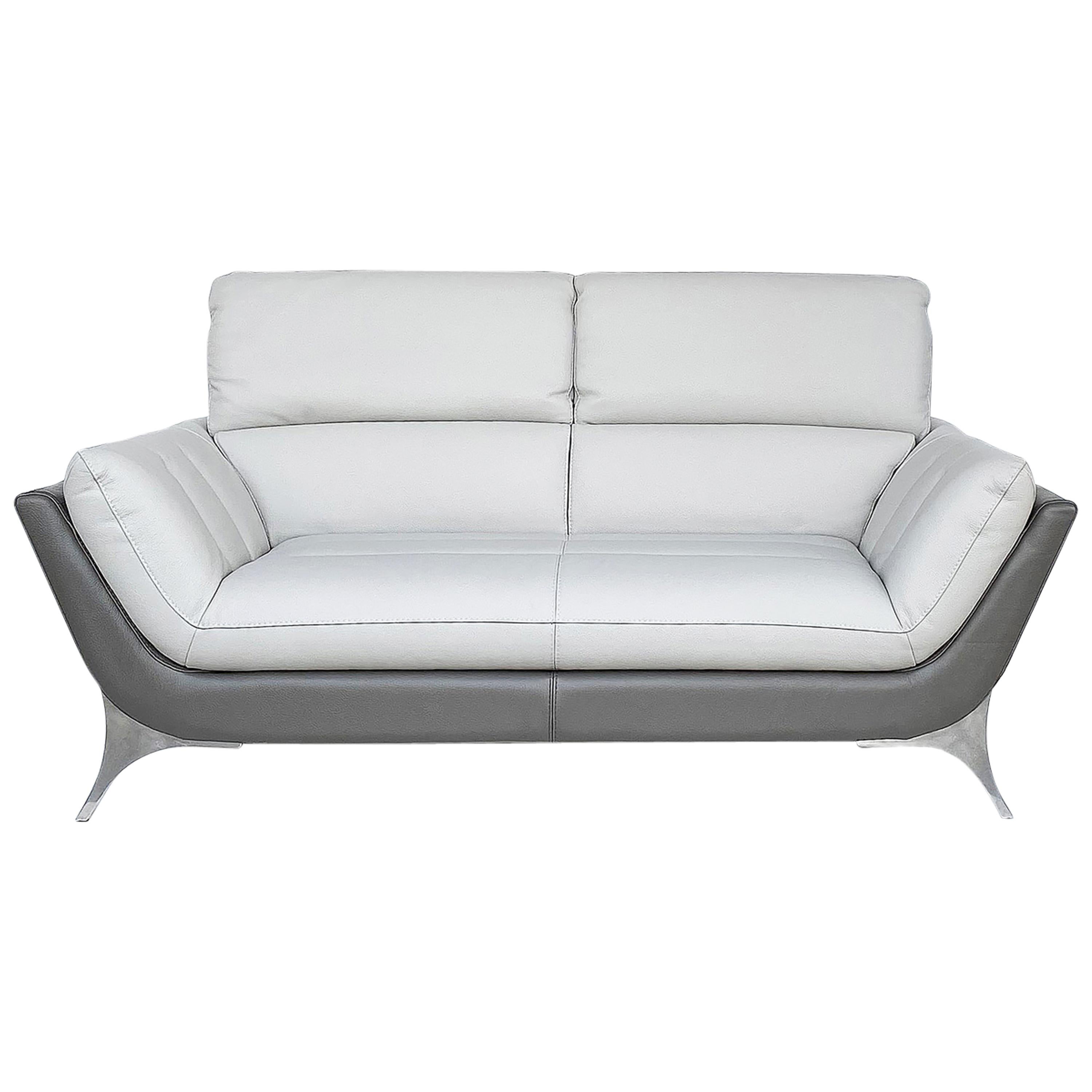 Egoitaliano Leather Sofa with Adjustable Headrests and Stainless Steel Legs