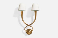 Egoluce, Wall Light, Brass, Glass, Fabric, Italy, 1980s