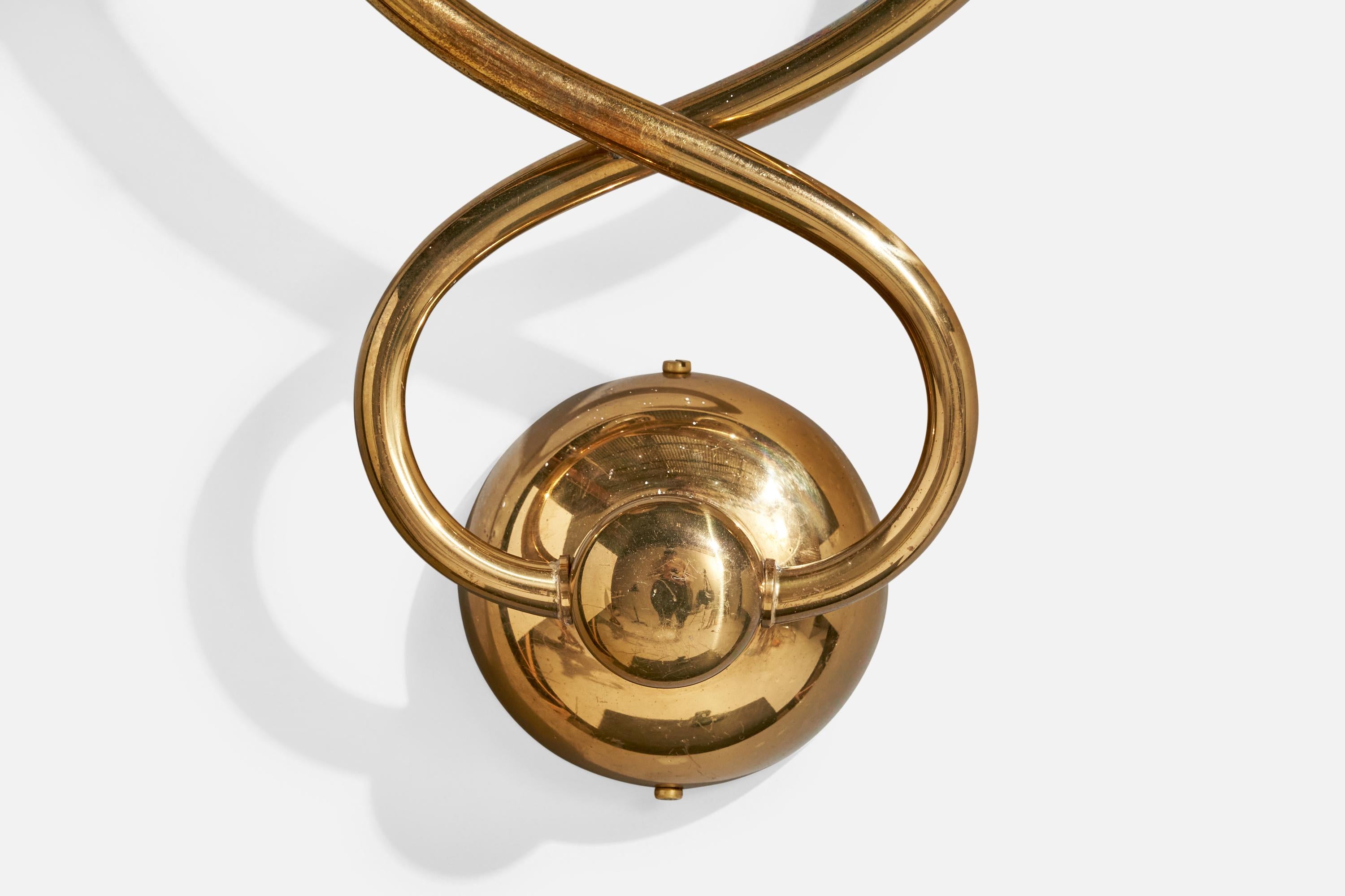 Late 20th Century Egoluce, Wall Light, Brass, Glass, Fabric, Italy, 1980s For Sale