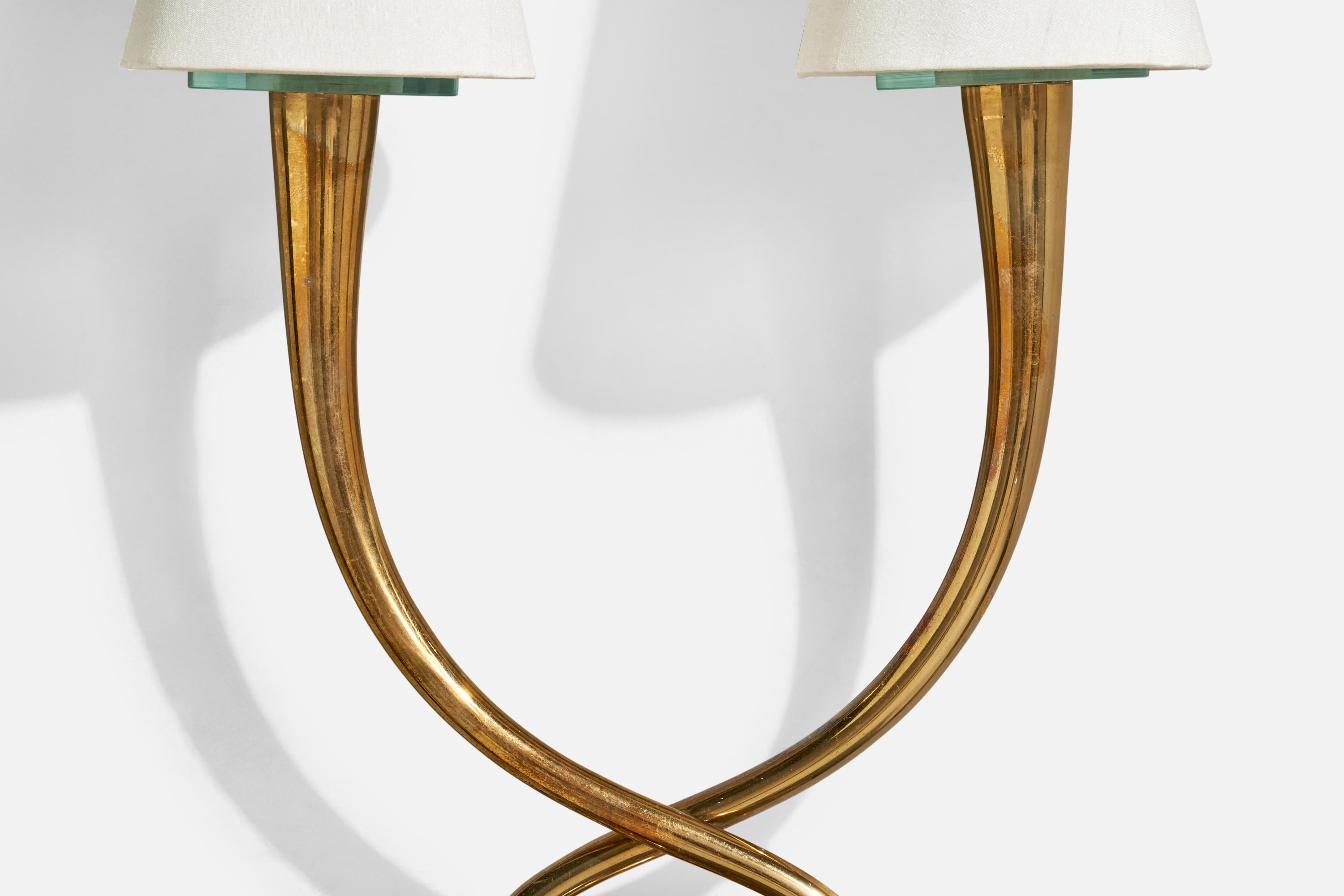 Egoluce, Wall Light, Brass, Glass, Fabric, Italy, 1980s For Sale 1