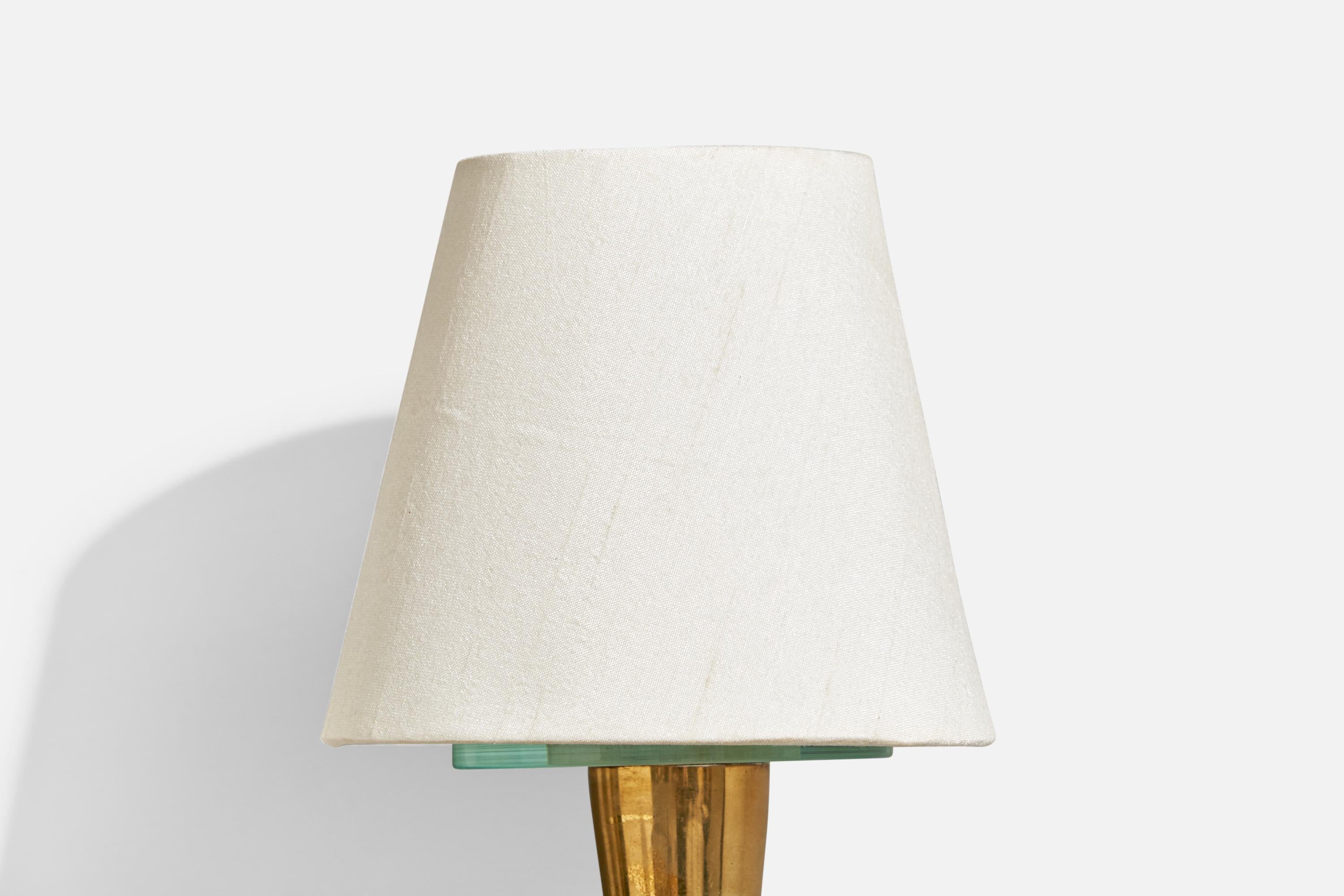 Egoluce, Wall Light, Brass, Glass, Fabric, Italy, 1980s For Sale 2