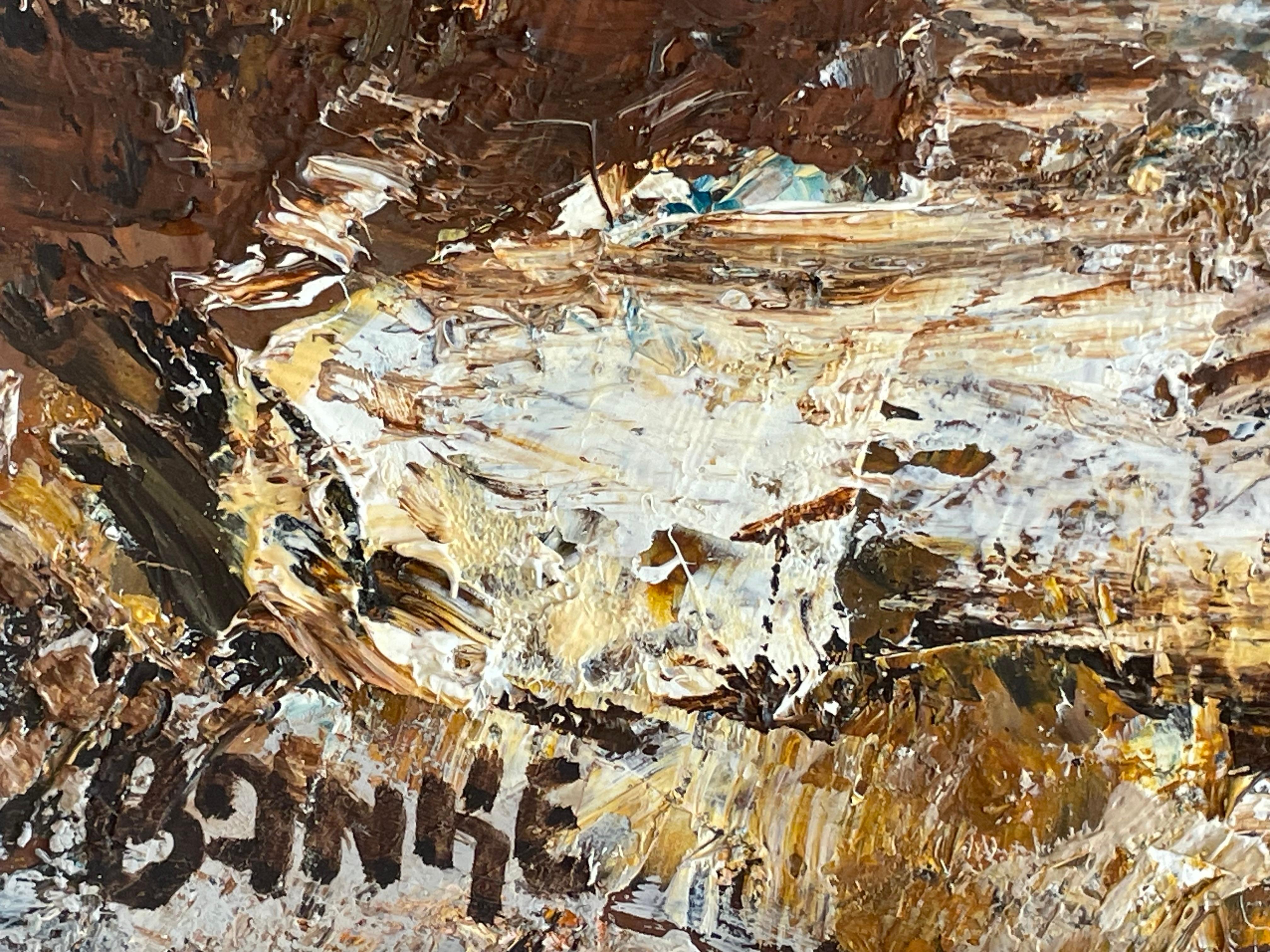 Hand-Painted Egon Banke (1929-1992) Danish mid century abstract painting with ships at sea For Sale