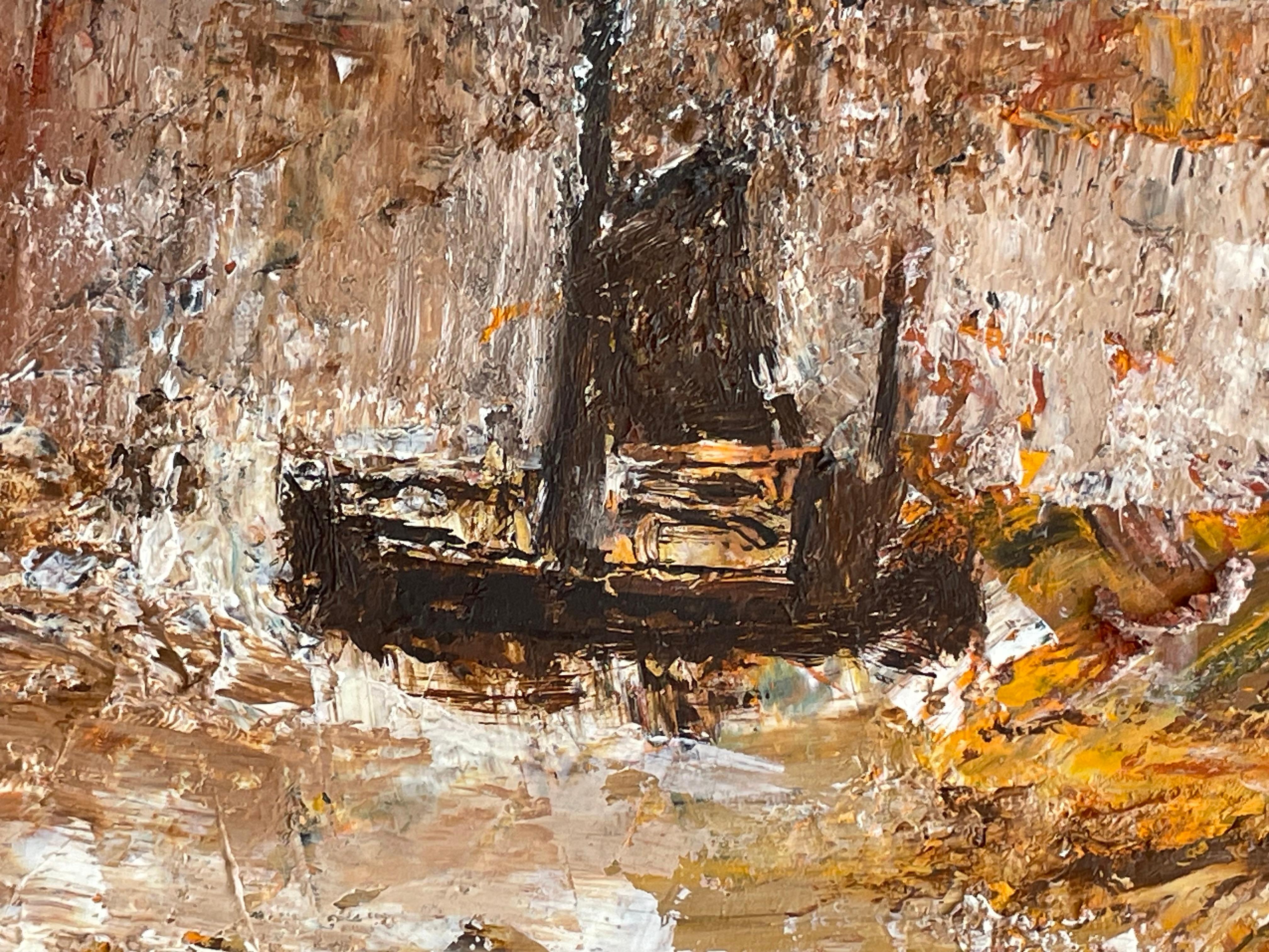 Egon Banke (1929-1992) Danish mid century abstract painting with ships at sea In Good Condition For Sale In Ebberup, DK