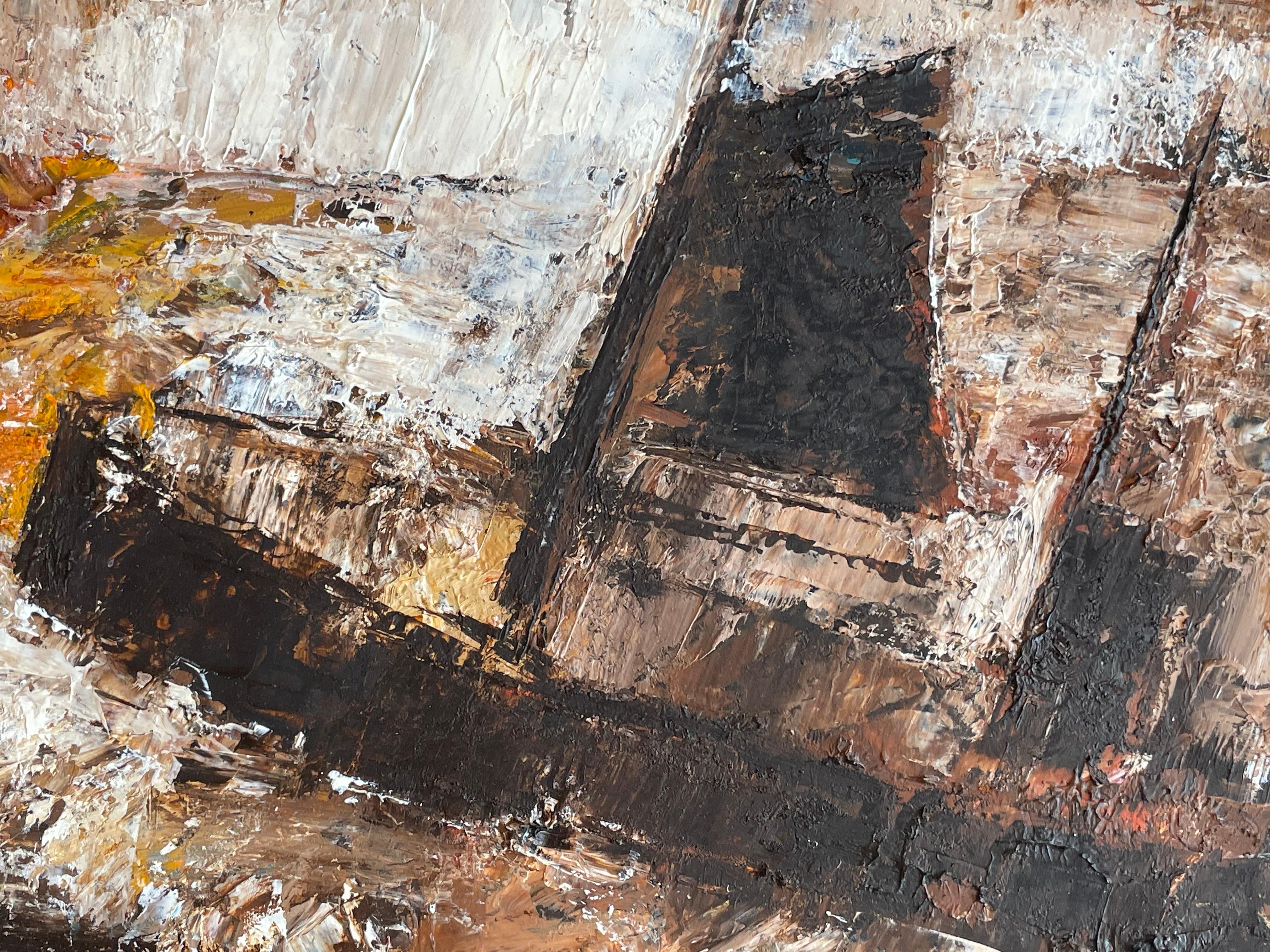 20th Century Egon Banke (1929-1992) Danish mid century abstract painting with ships at sea For Sale