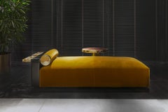 Egon Chaise Longue in Pebbled Leather, Wood, Fabric & Horn by Arcahorn