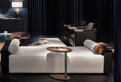 Egon Chaise Longue with Armrests in Leather, Wood, Fabric & Horn by Arcahorn