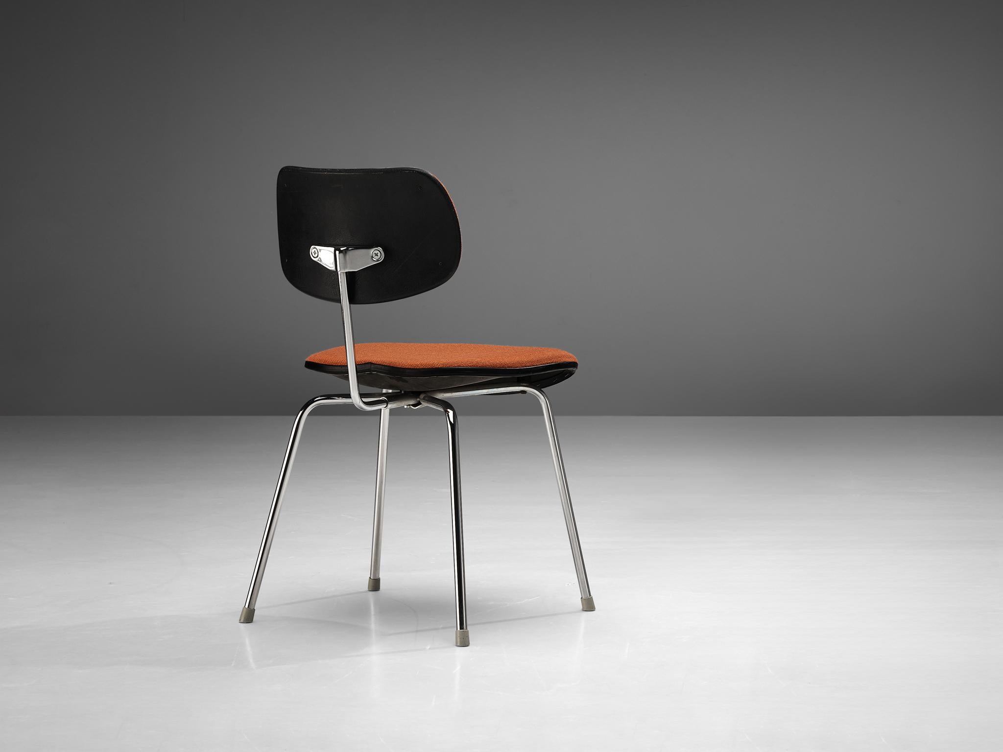 Mid-Century Modern Egon Eiermann Chair in Chromed Steel Orange-Brown Fabric