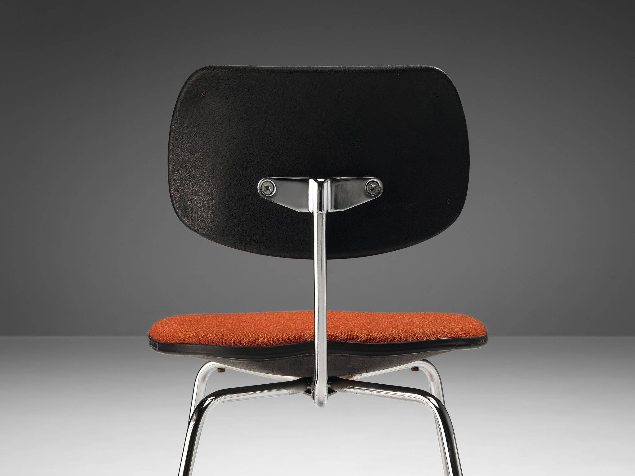 German Egon Eiermann Chair in Chromed Steel Orange-Brown Fabric