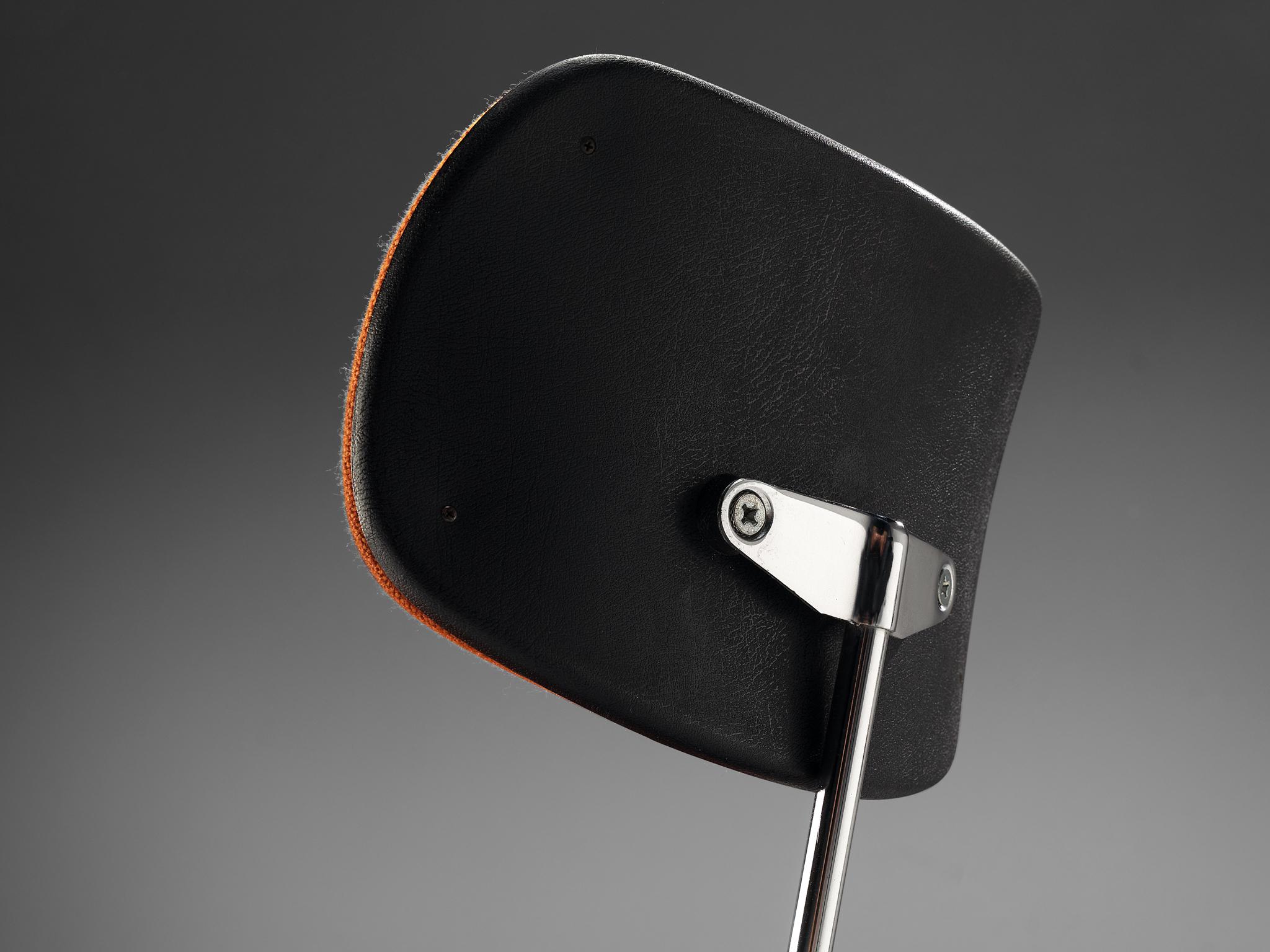 Egon Eiermann Chair in Chromed Steel Orange-Brown Fabric In Good Condition In Waalwijk, NL