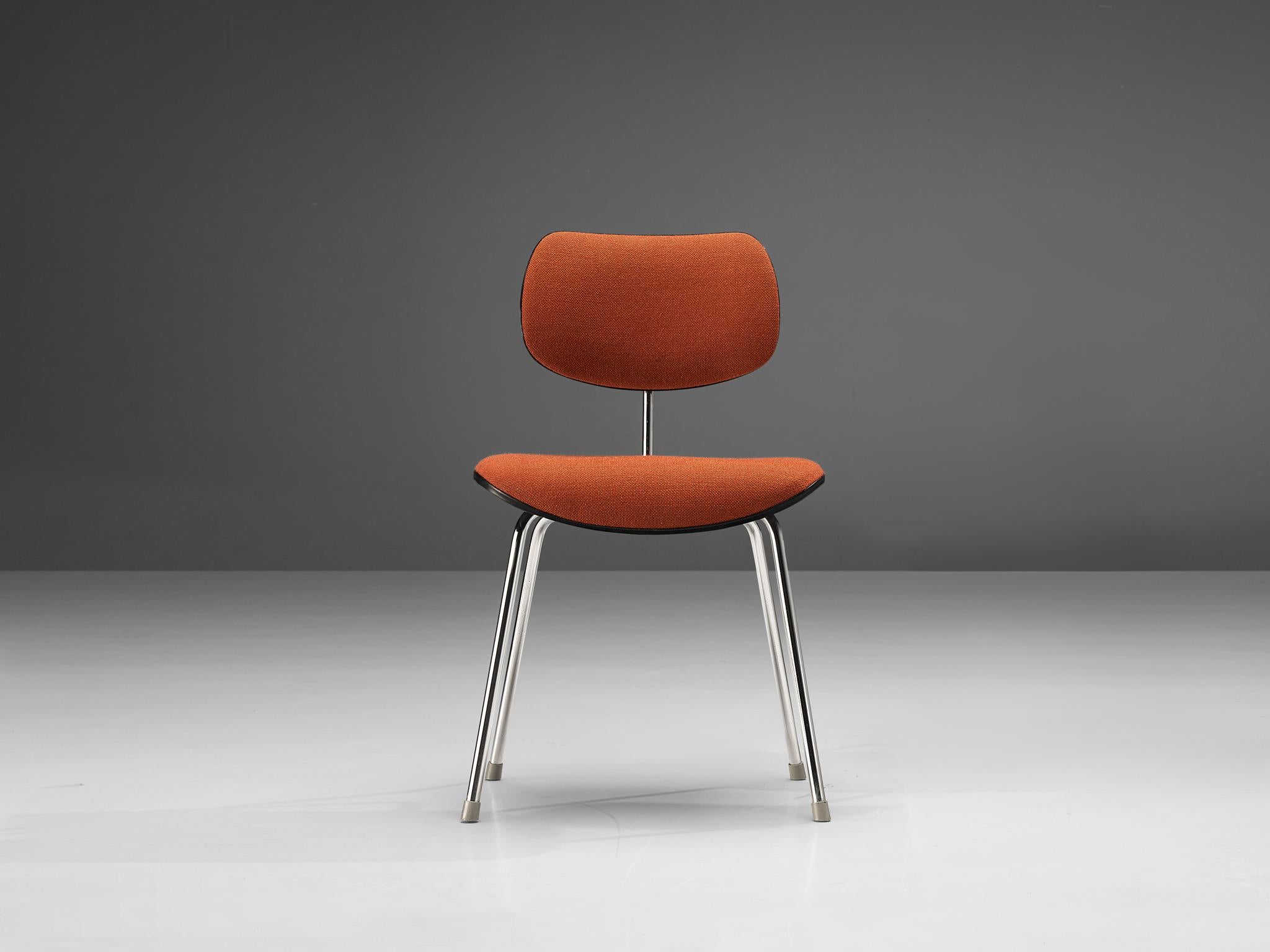 Egon Eiermann Chair in Chromed Steel Orange-Brown Fabric 1