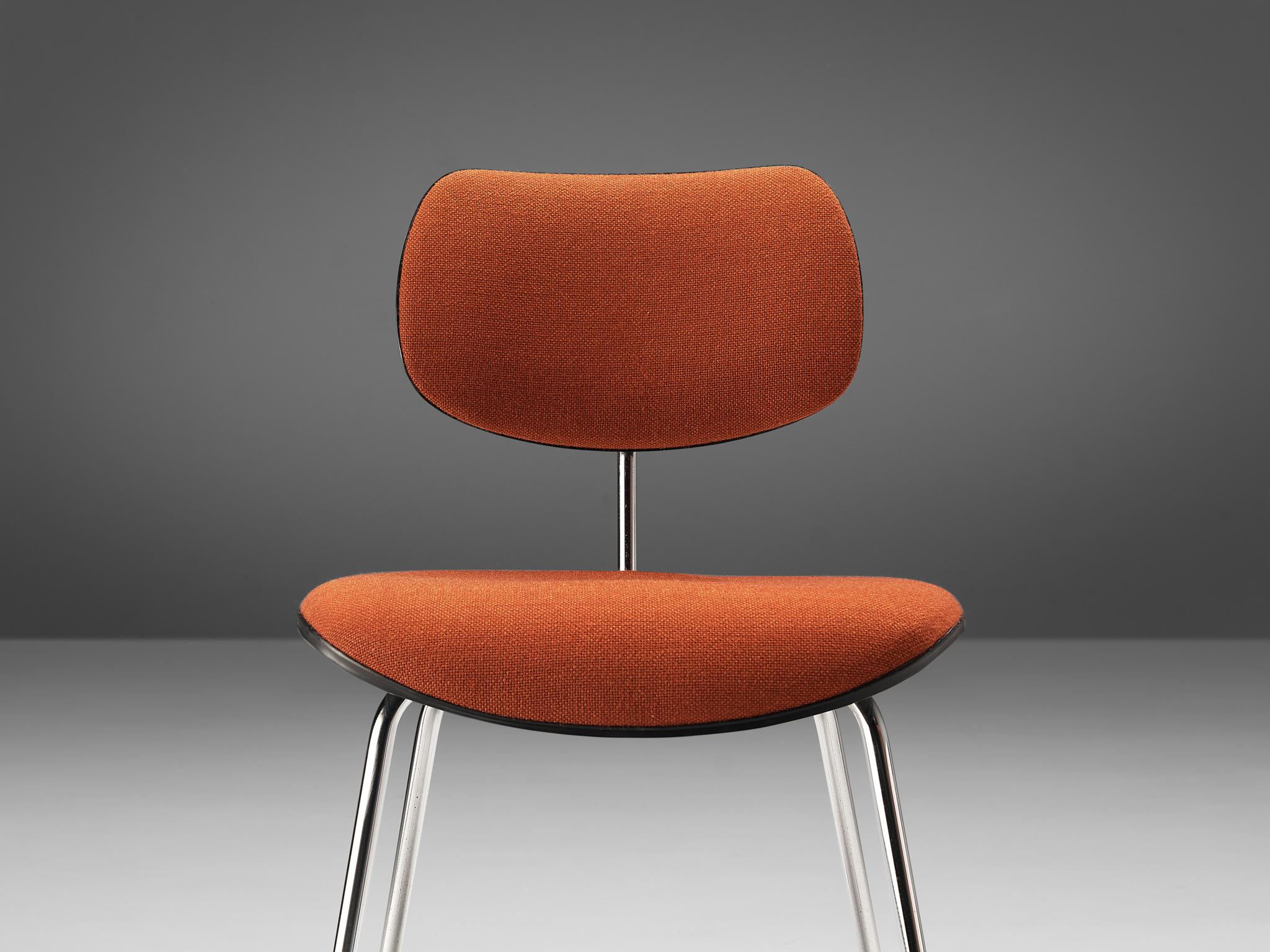 Egon Eiermann Chair in Chromed Steel Orange-Brown Fabric 2
