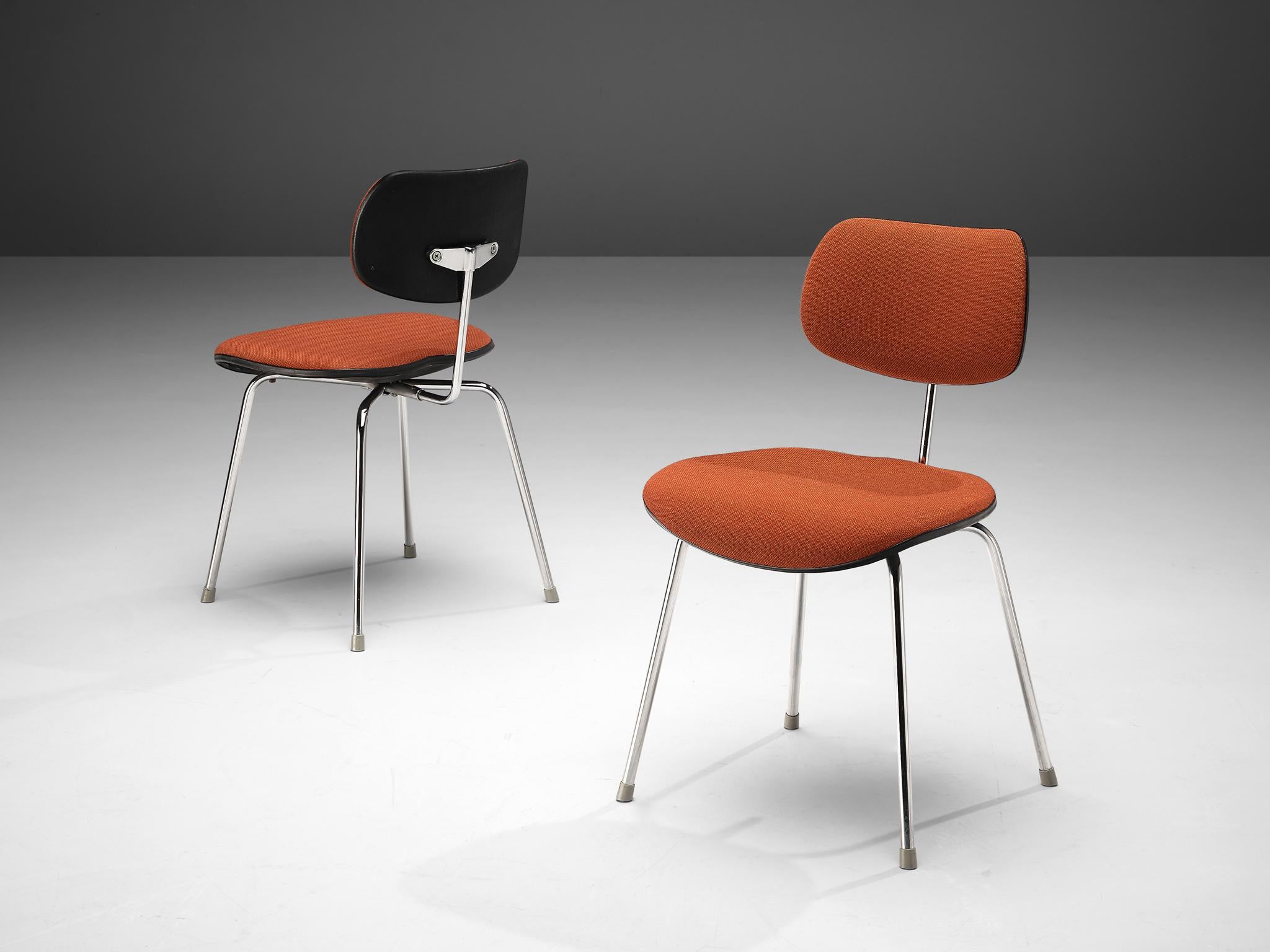 Egon Eiermann Dining or Office Chairs in Chromed Steel Orange-Brown Fabric 4