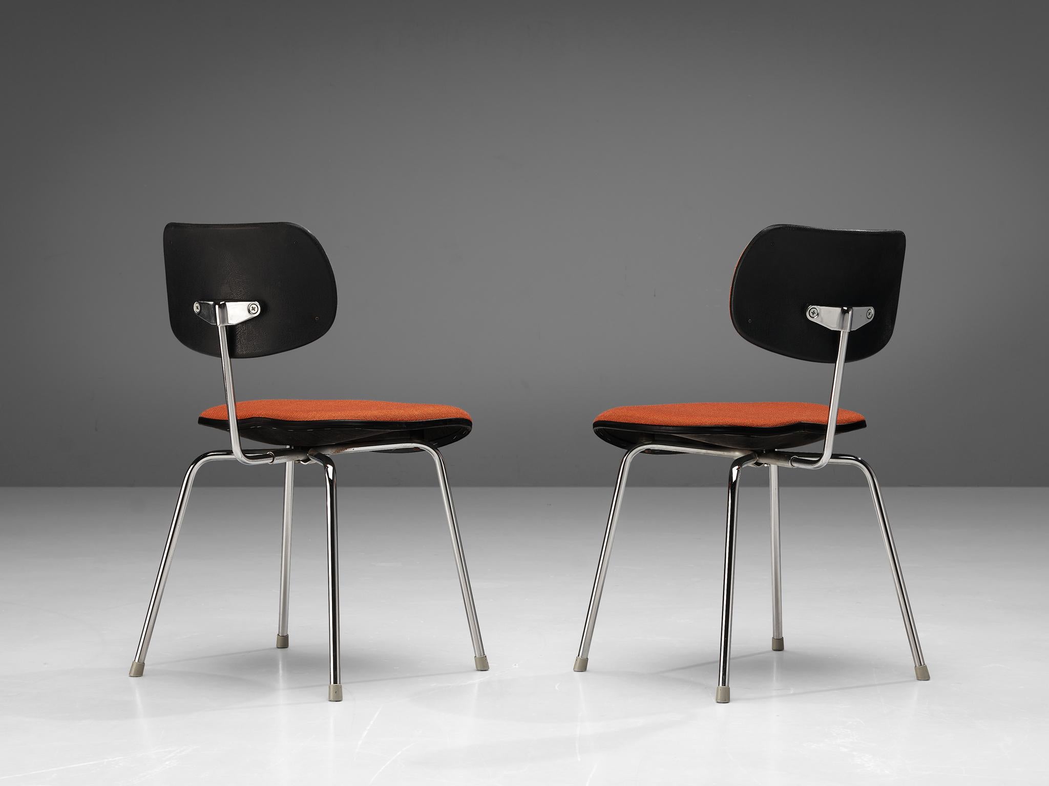 Mid-20th Century Egon Eiermann Dining or Office Chairs in Chromed Steel Orange-Brown Fabric