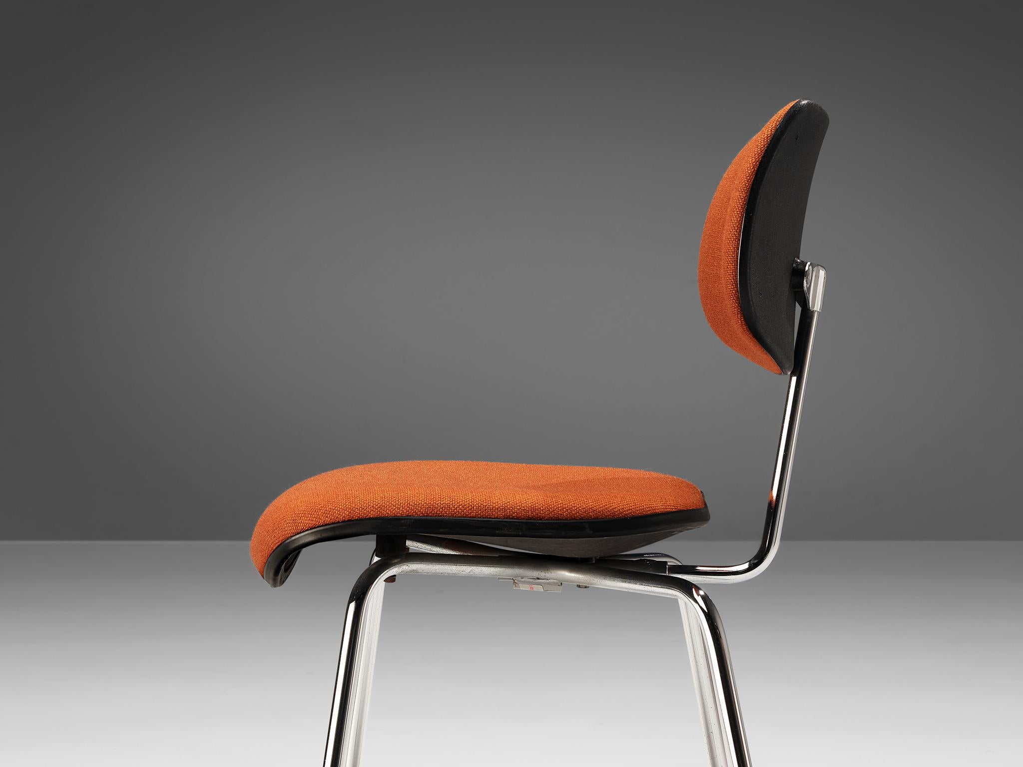 Egon Eiermann Dining or Office Chairs in Chromed Steel Orange-Brown Fabric 1