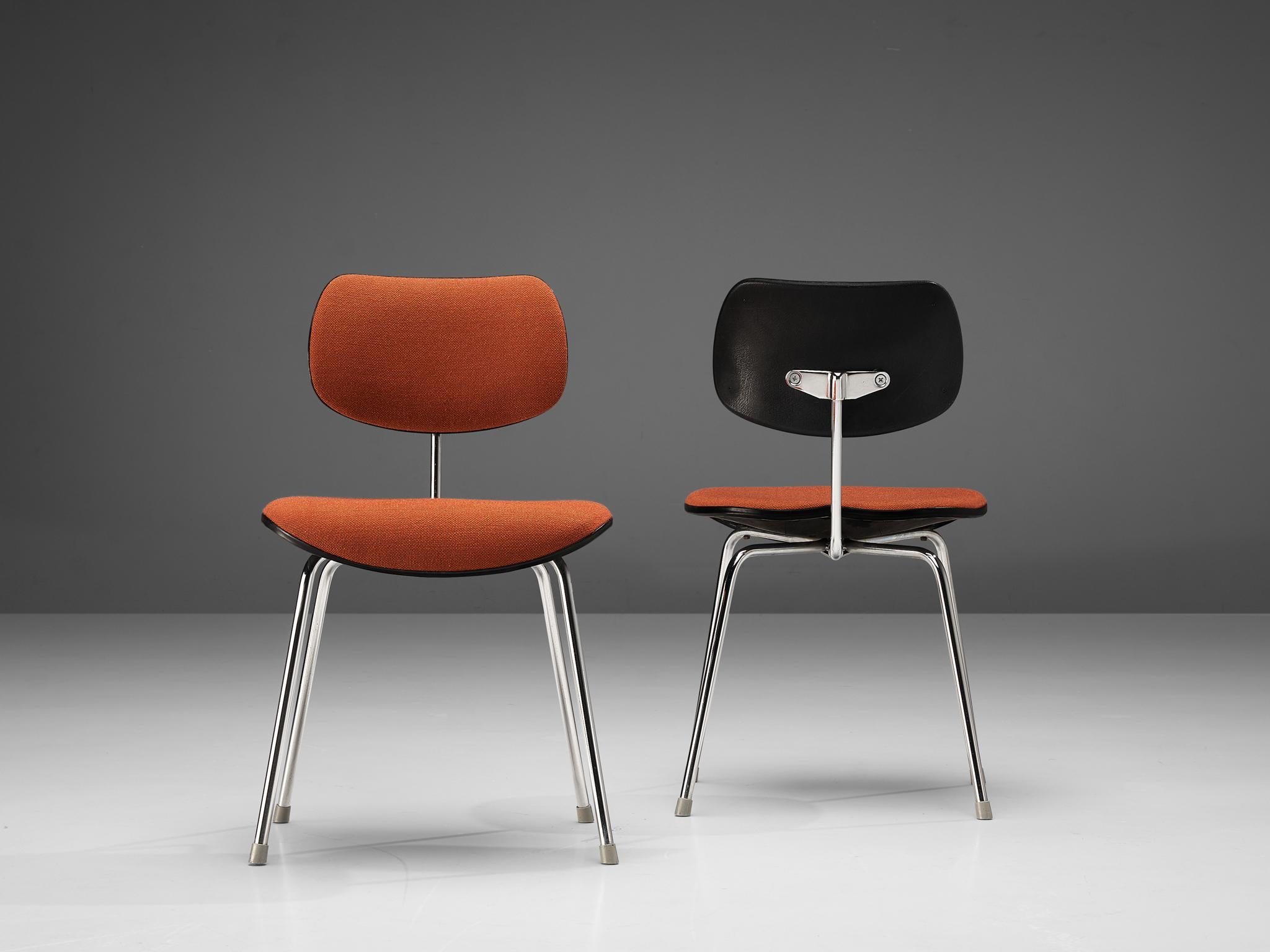 Egon Eiermann Dining or Office Chairs in Chromed Steel Orange-Brown Fabric 2
