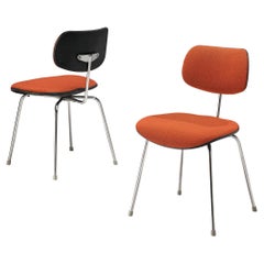 Egon Eiermann Dining or Office Chairs in Chromed Steel Orange-Brown Fabric