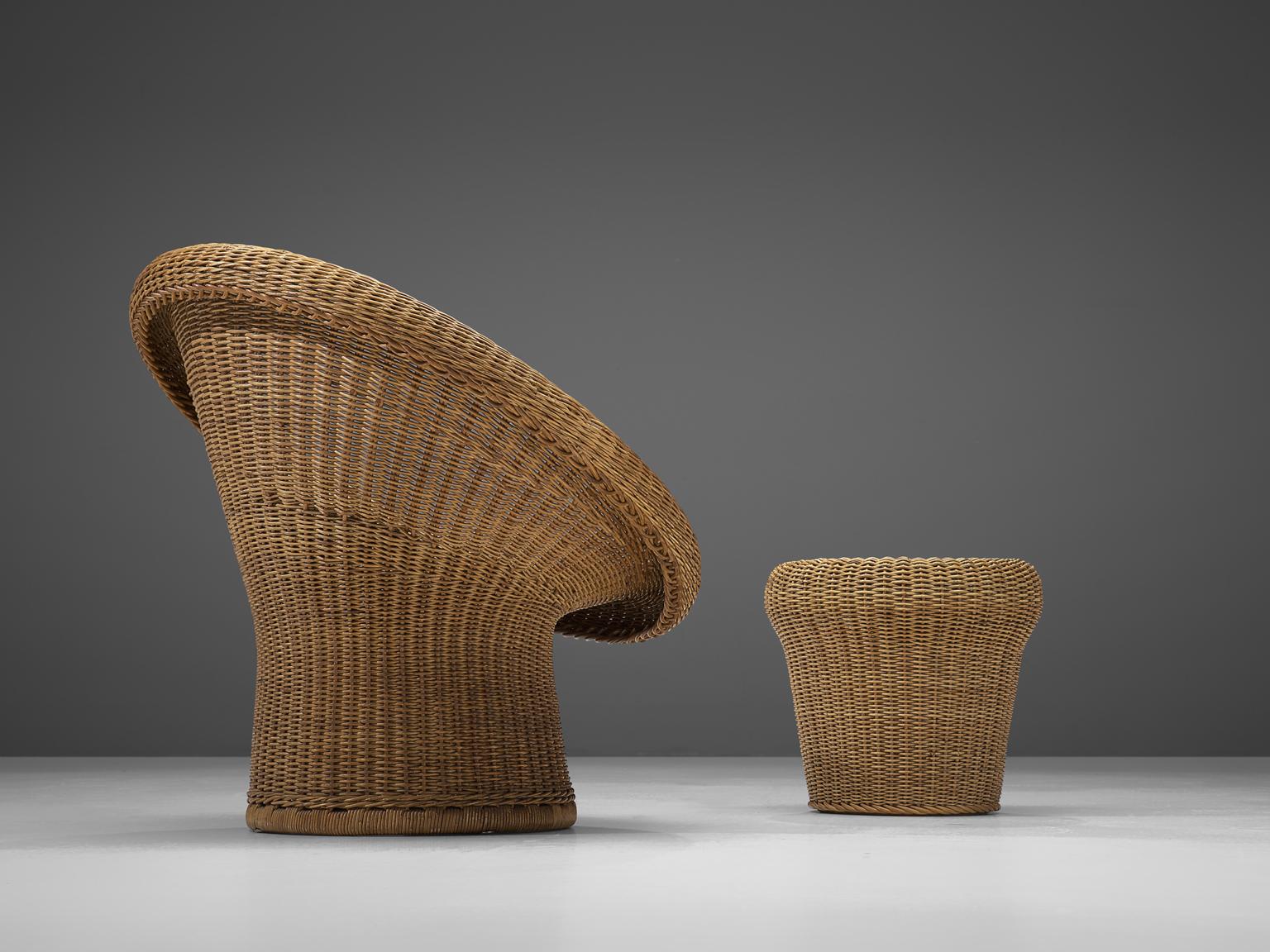 Mid-Century Modern Egon Eiermann E 10 Wicker Chair with Ottoman