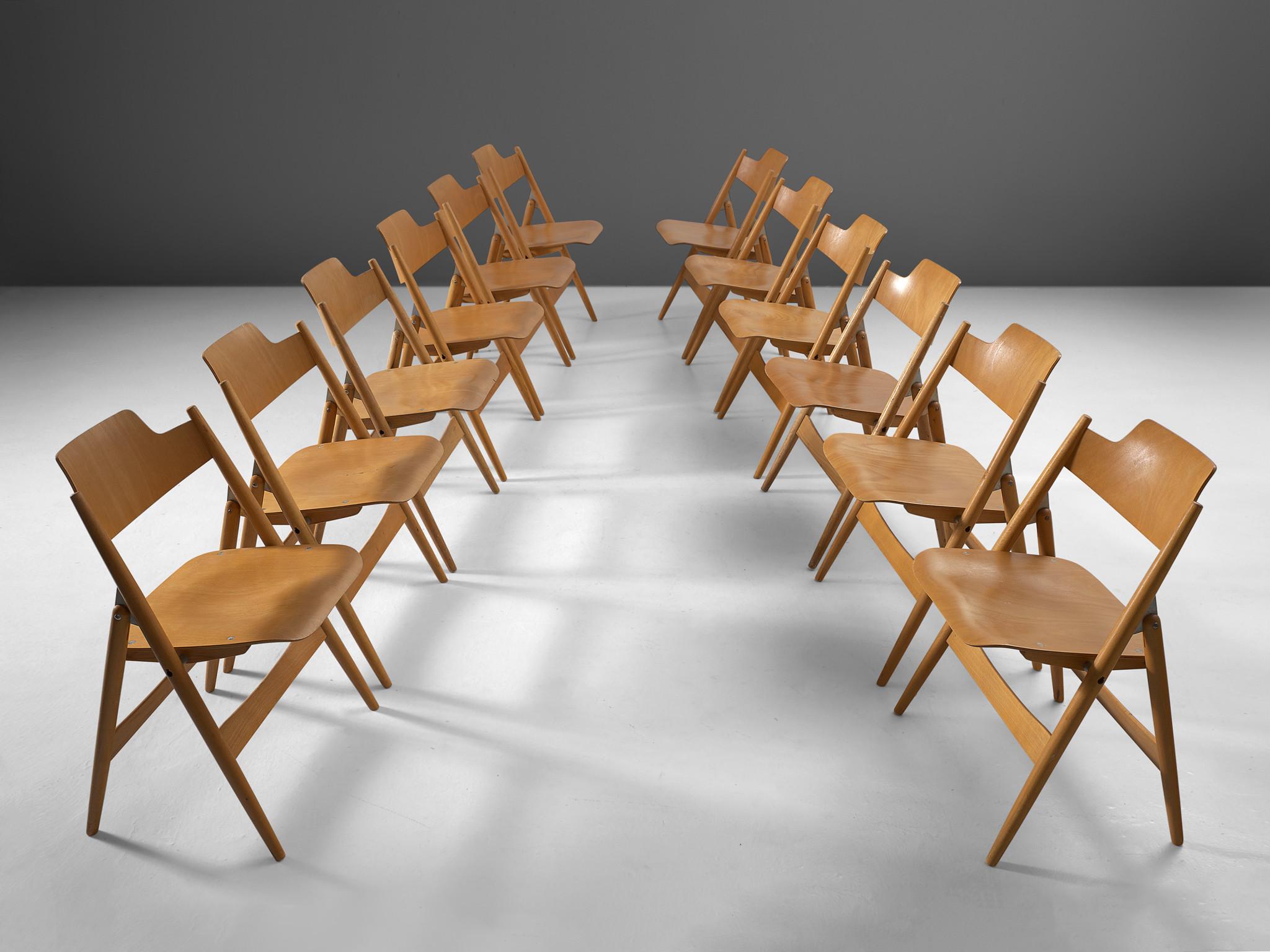 Mid-Century Modern Egon Eiermann Folding Chairs in Wood 