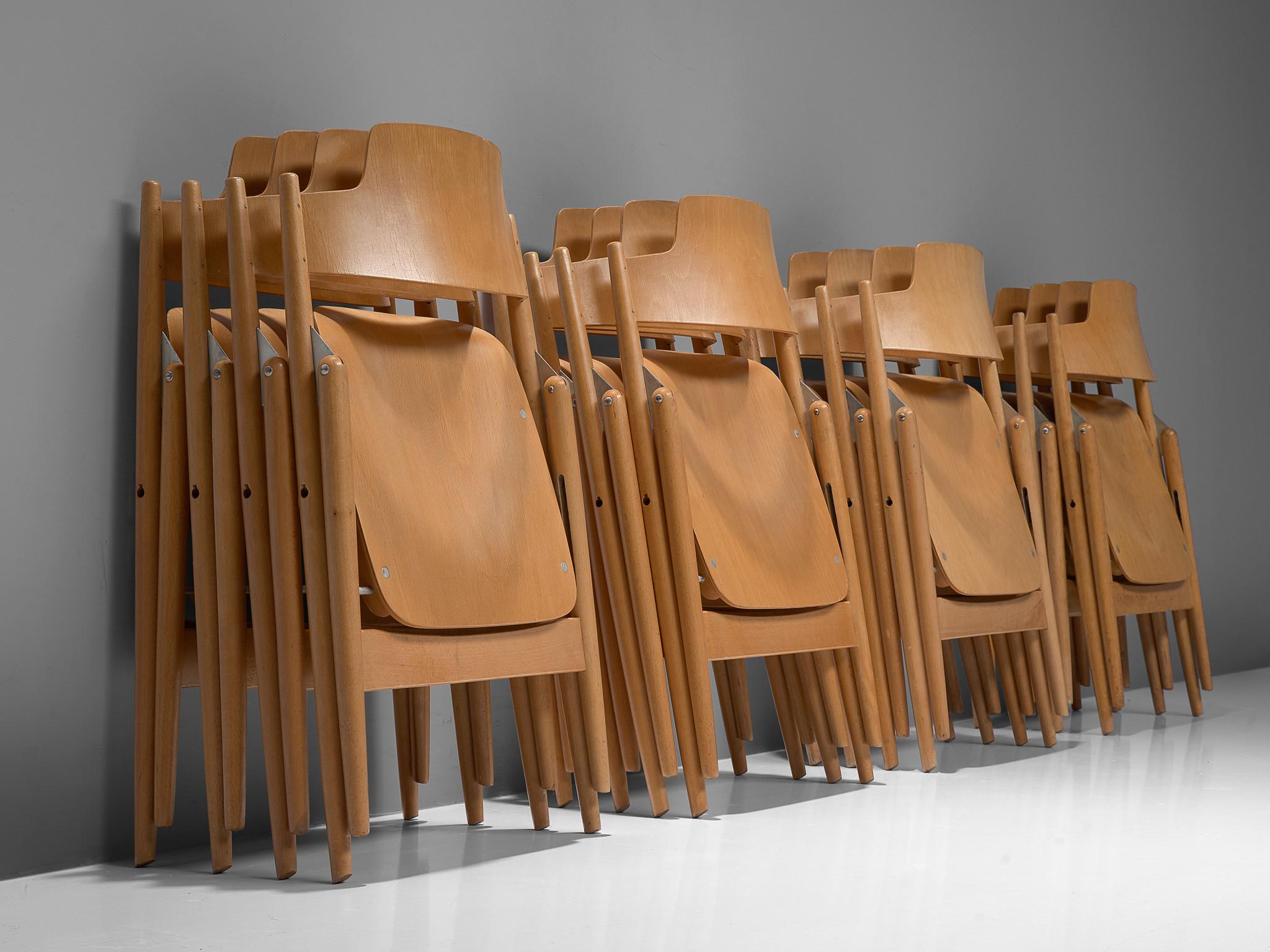 German Egon Eiermann Folding Chairs in Wood 